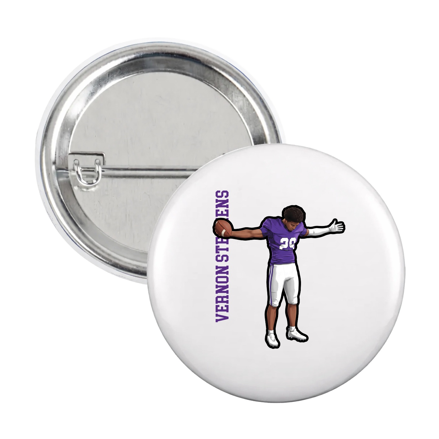 Game Day Button — Name Vertical in White