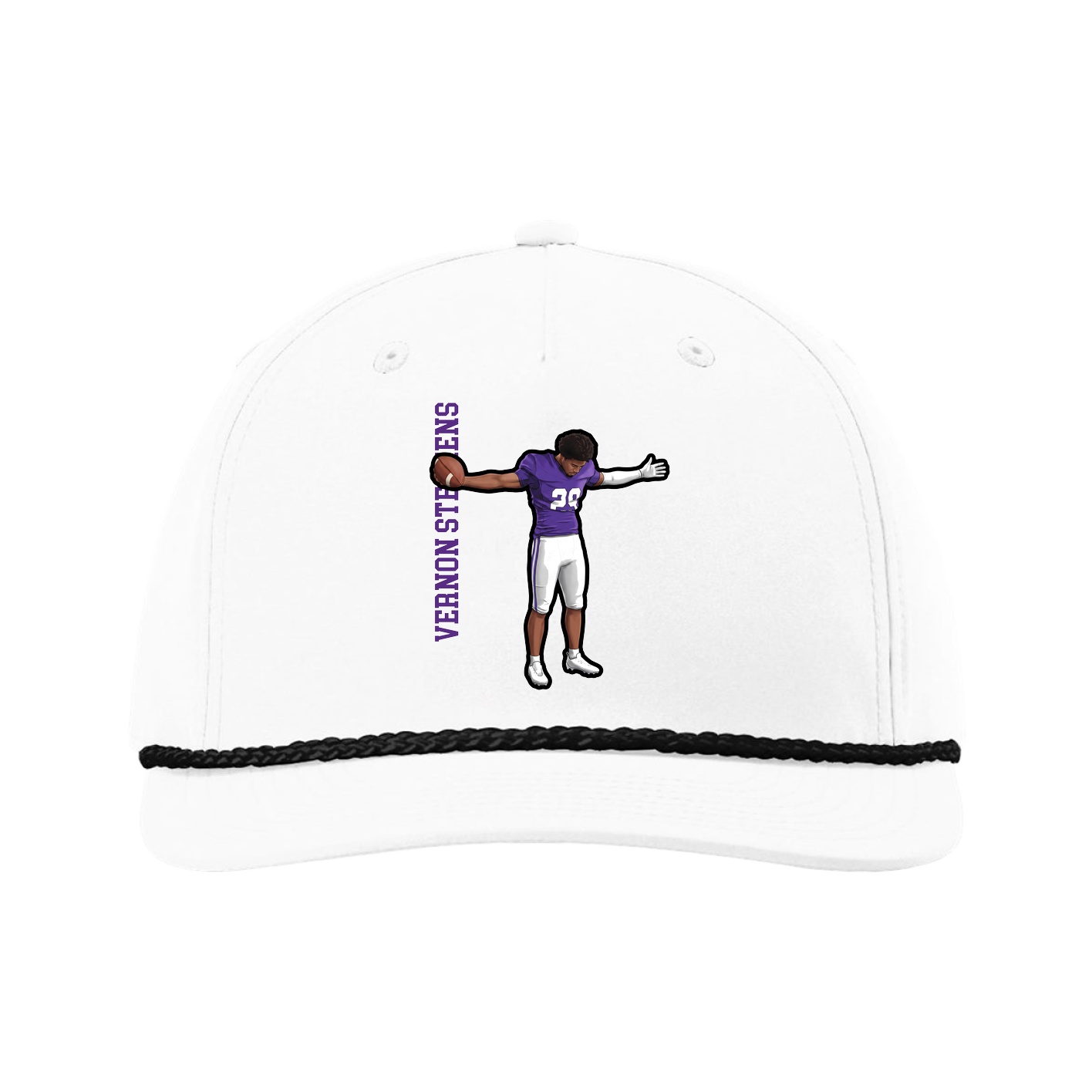 Five-Panel Classic Rope Cap — Name Vertical in White