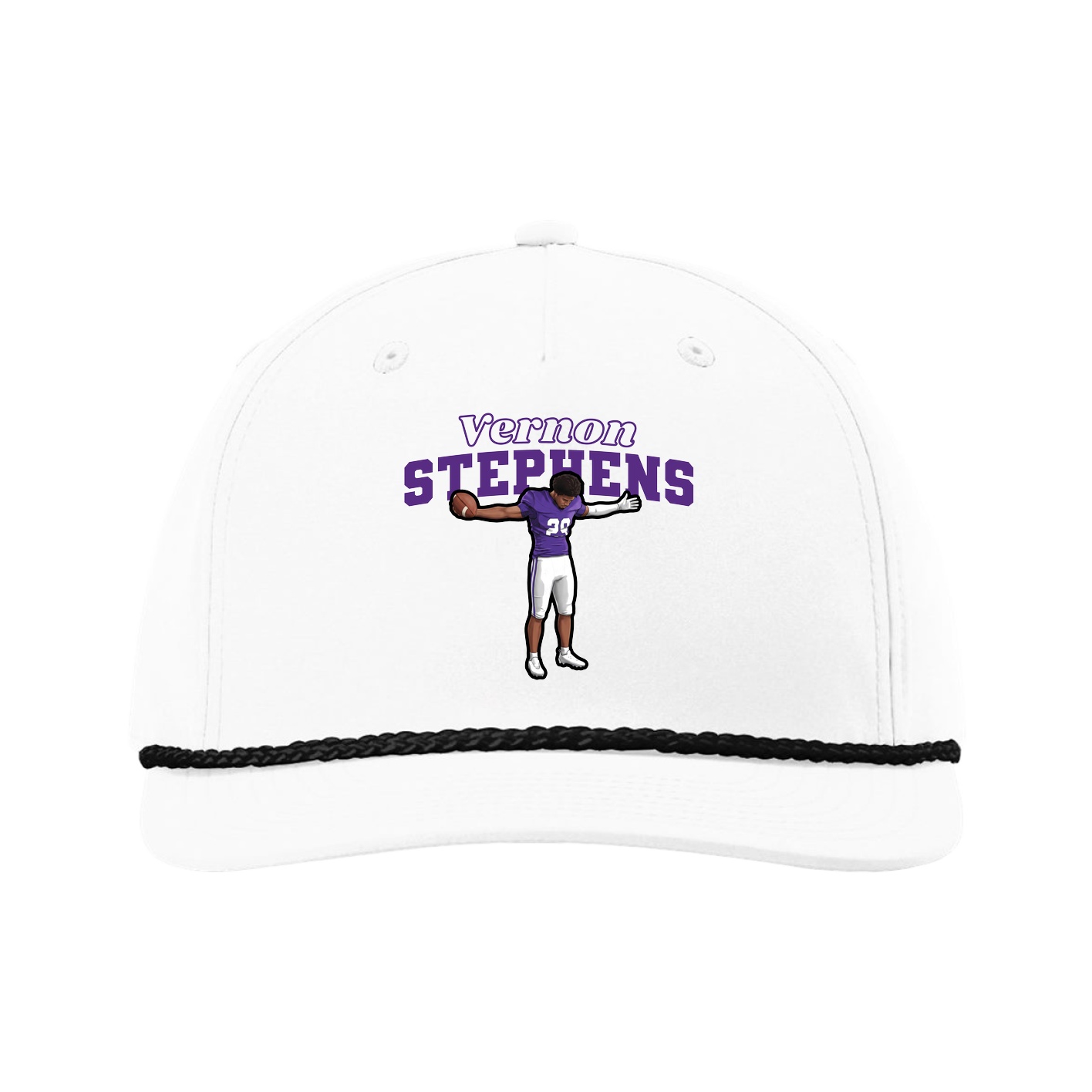 Five-Panel Classic Rope Cap — Name Arch in White