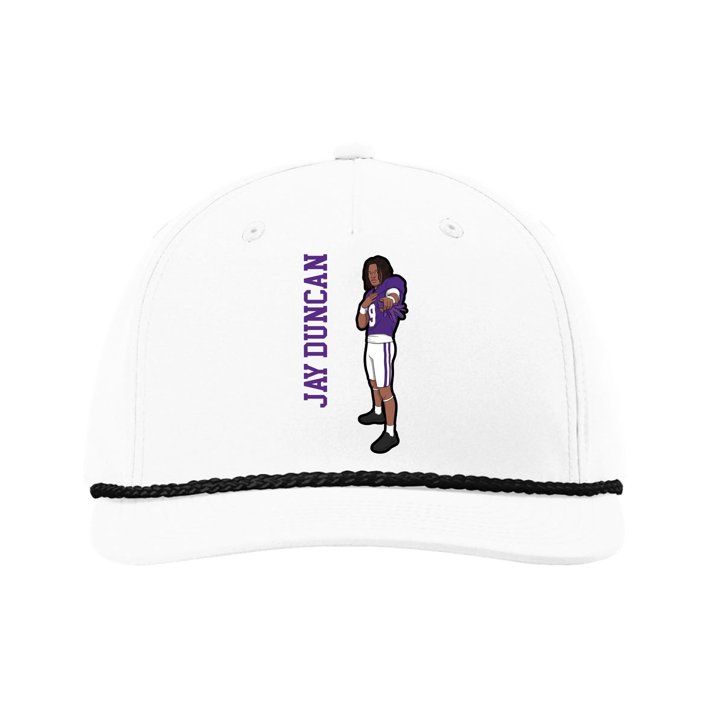 Five-Panel Classic Rope Cap — Name Vertical in White