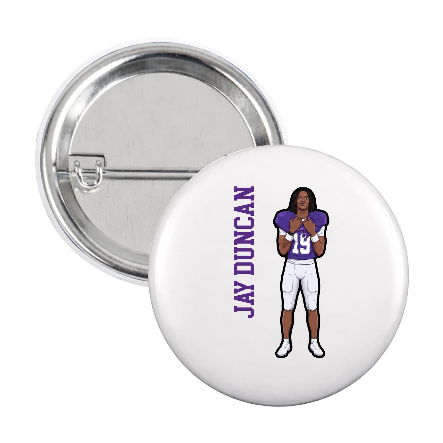 Game Day Button — Name Vertical in White