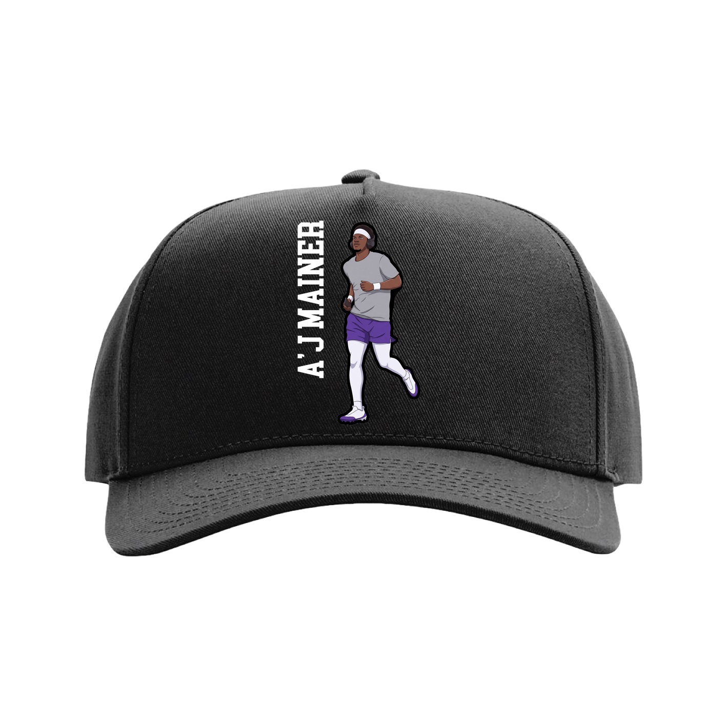Full Fabric Five-Panel Champ Cap — Name Vertical in Black
