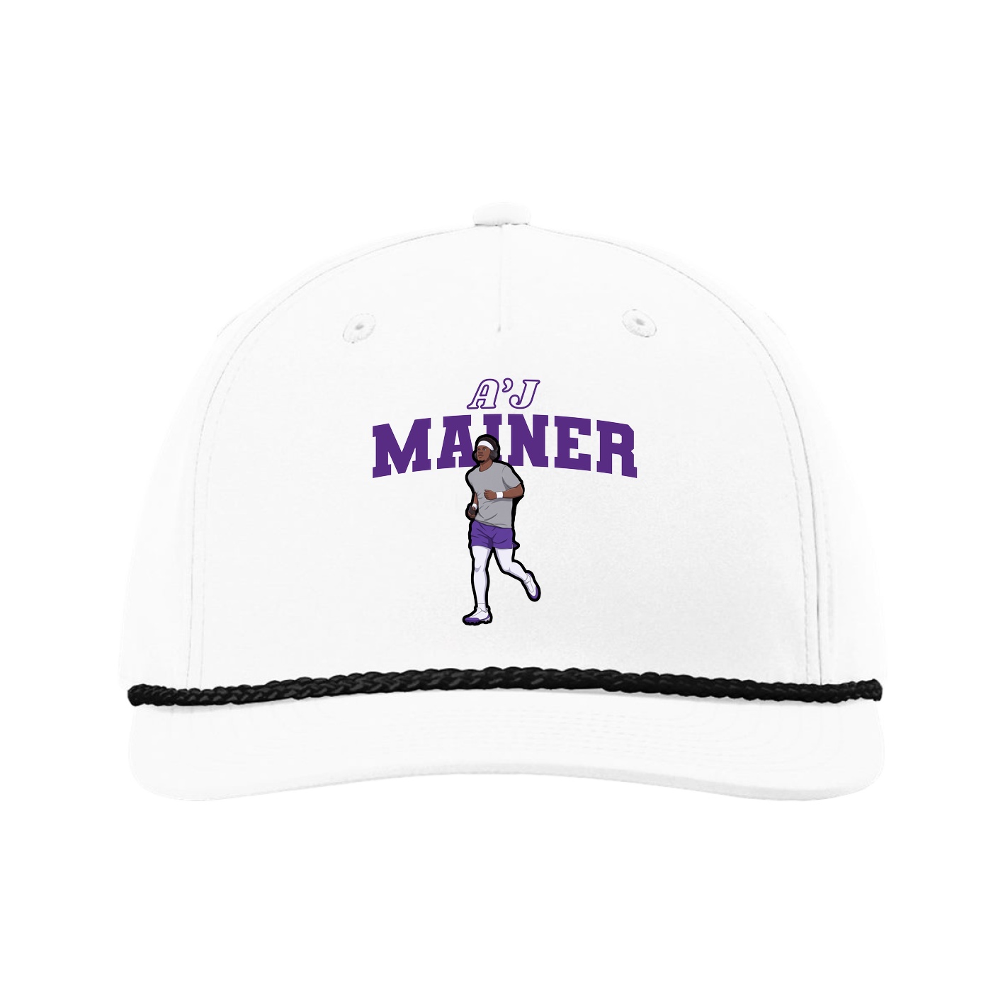 Five-Panel Classic Rope Cap — Name Arch in White