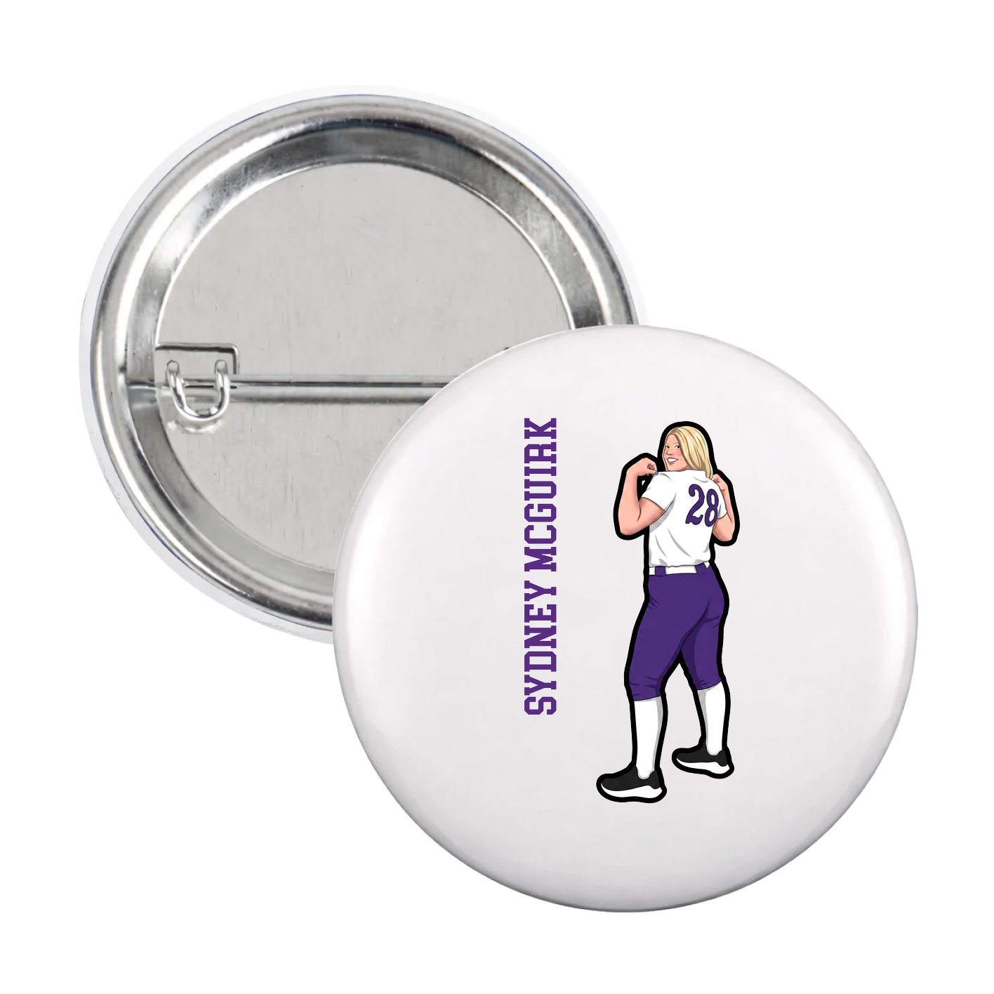Game Day Button — Name Vertical in White