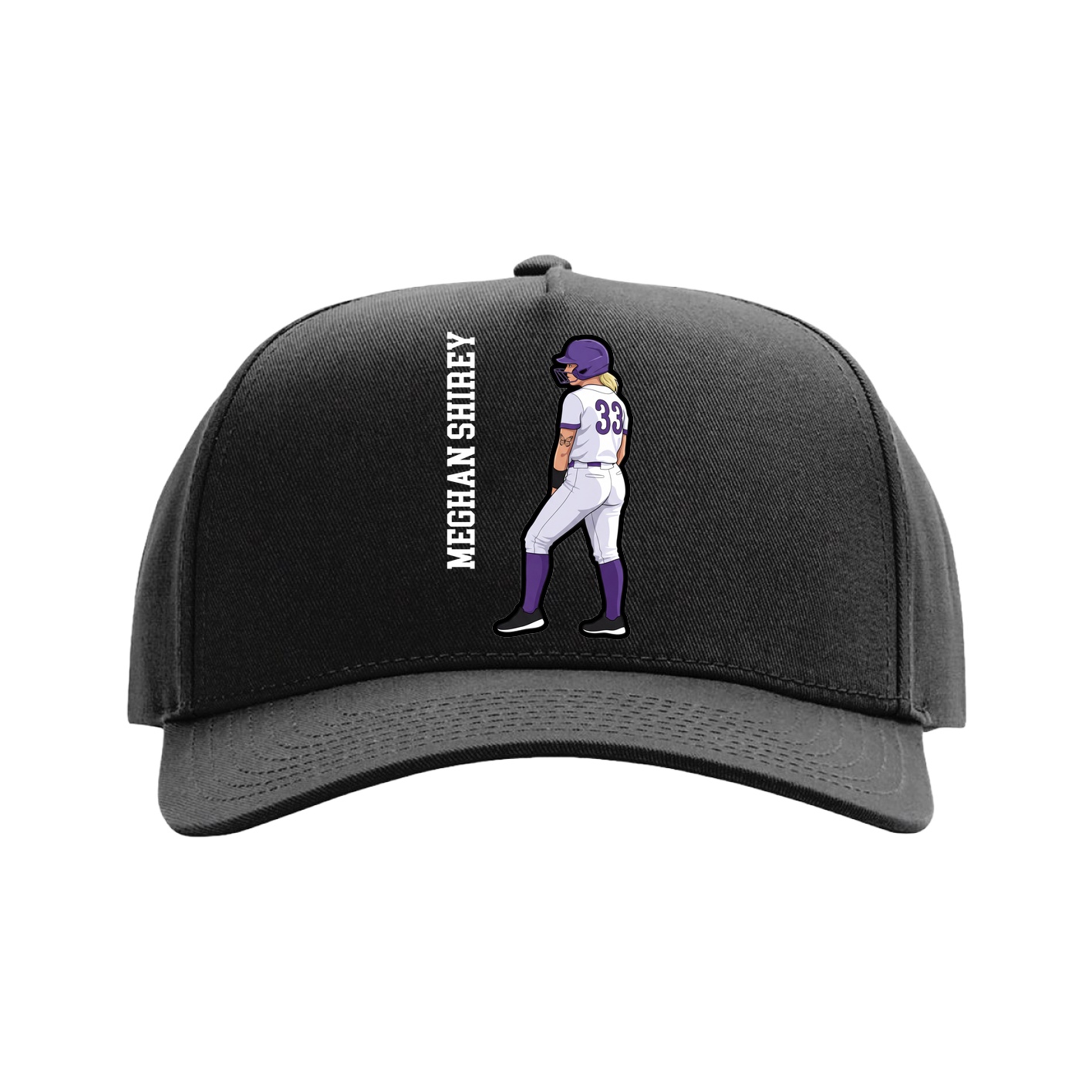 Full Fabric Five-Panel Champ Cap — Name Vertical in Black