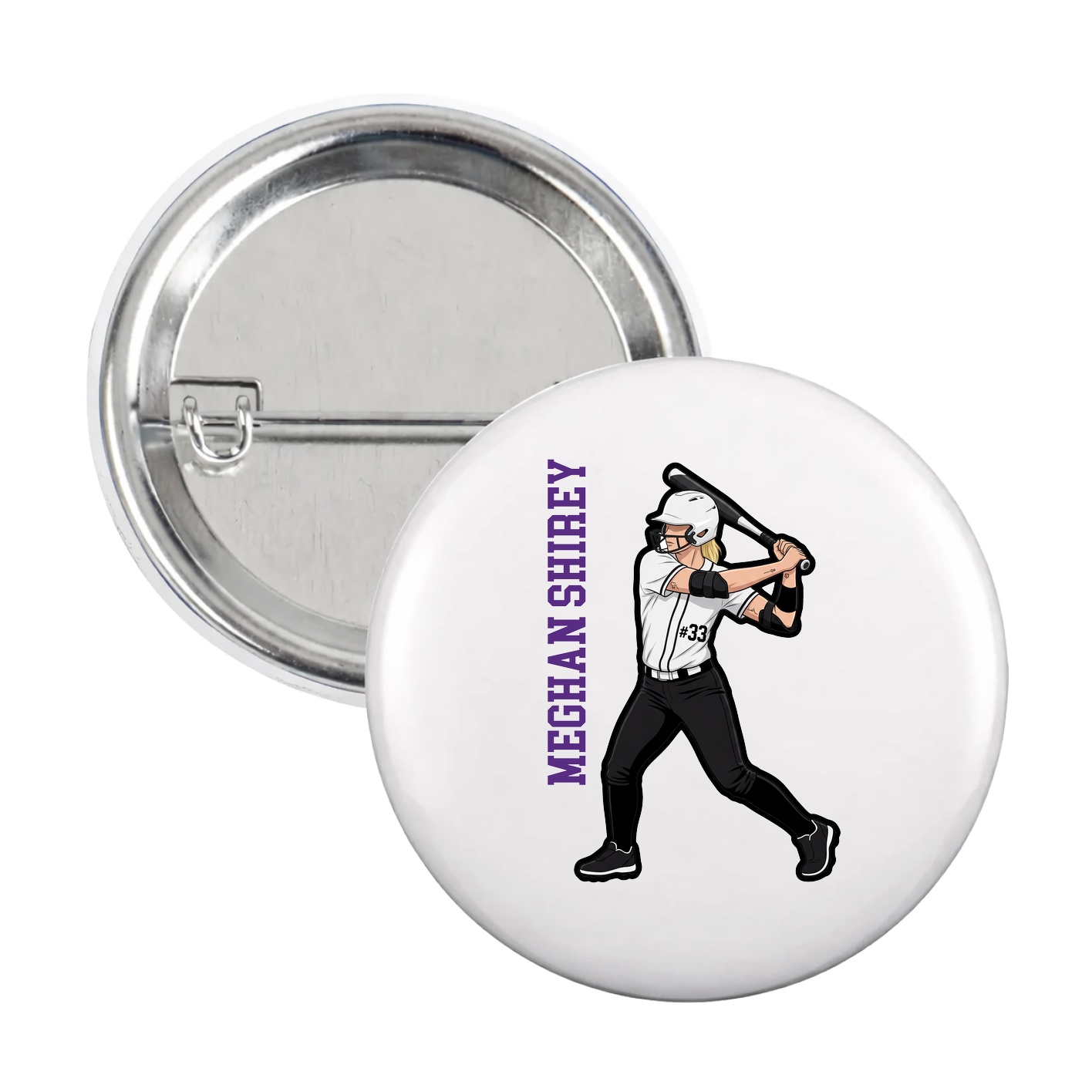 Game Day Button — Name Vertical in White
