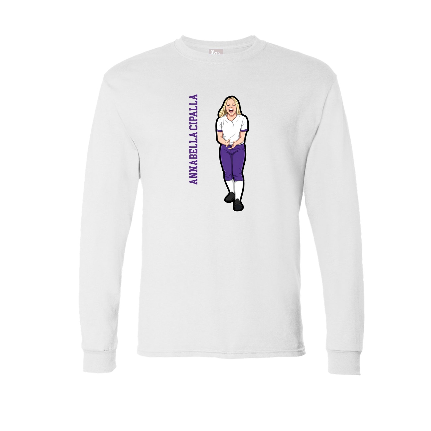 Long Sleeve Tee — Name Vertical in White
