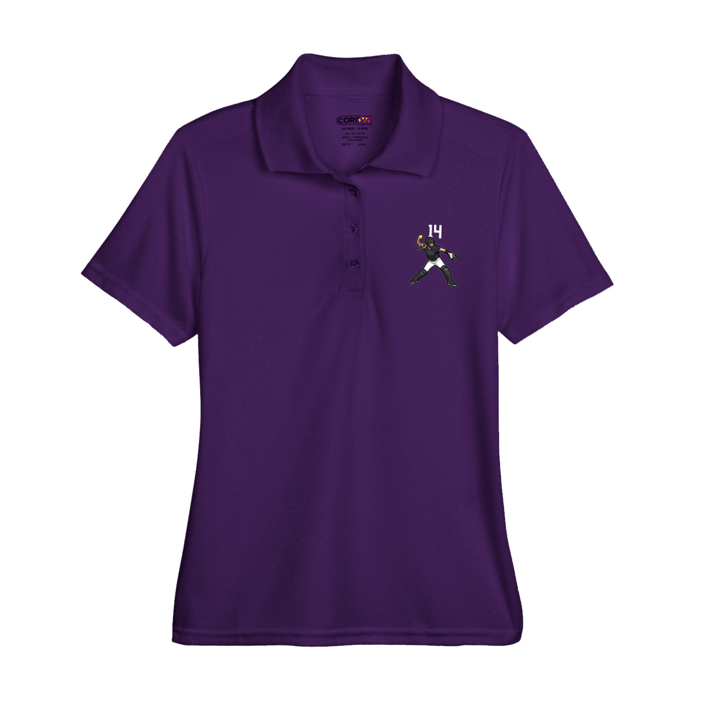 Womens Performance Polo — Number Top in Purple