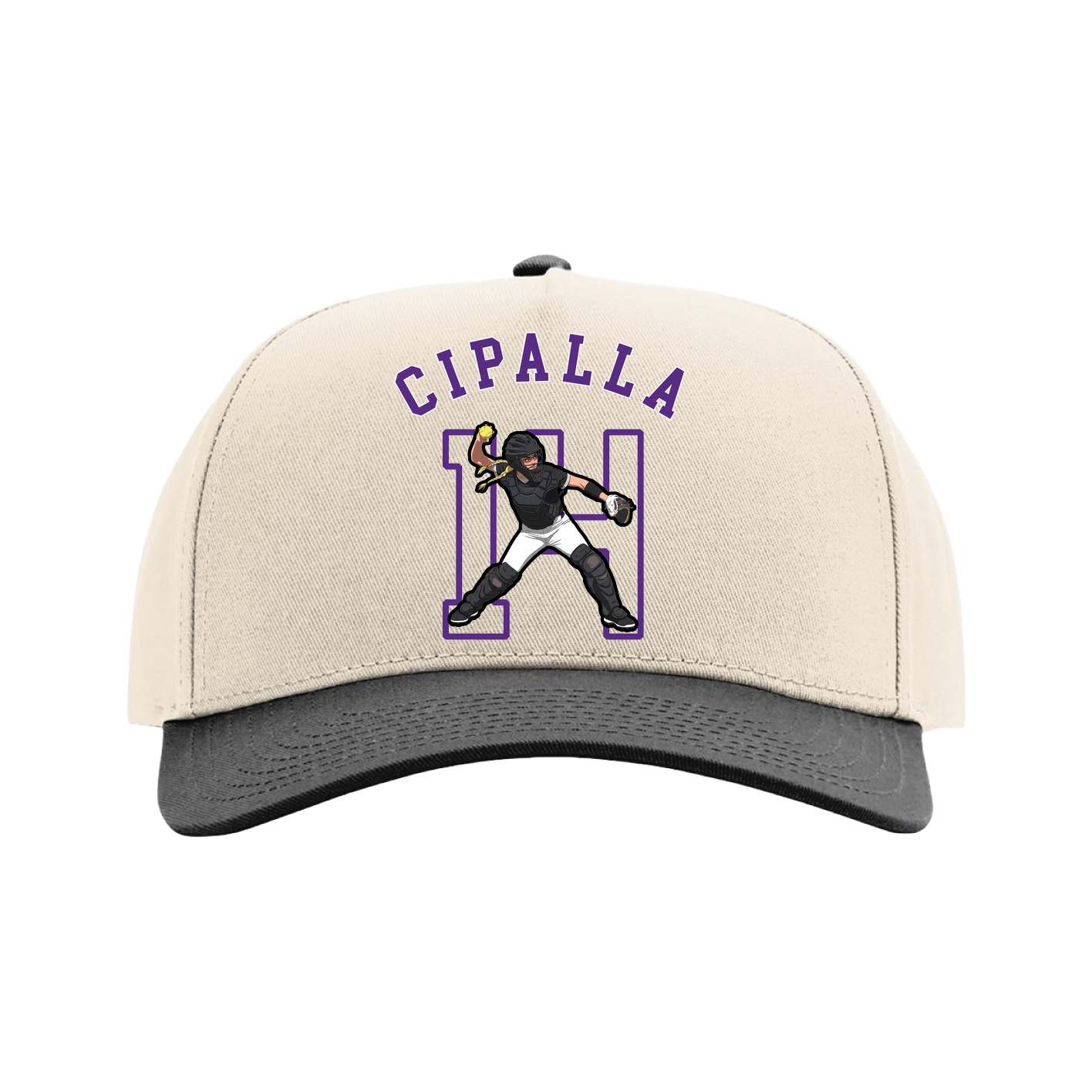 Full Fabric Five-Panel Champ Cap — Shirsey Arch in Cream/Black