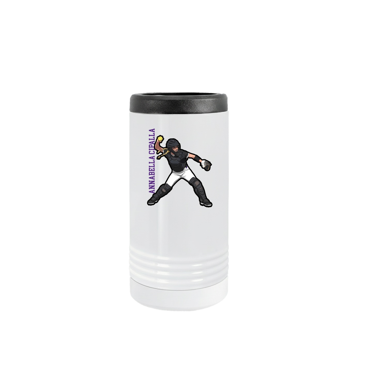 Slim Beverage Holder — Name Vertical in White