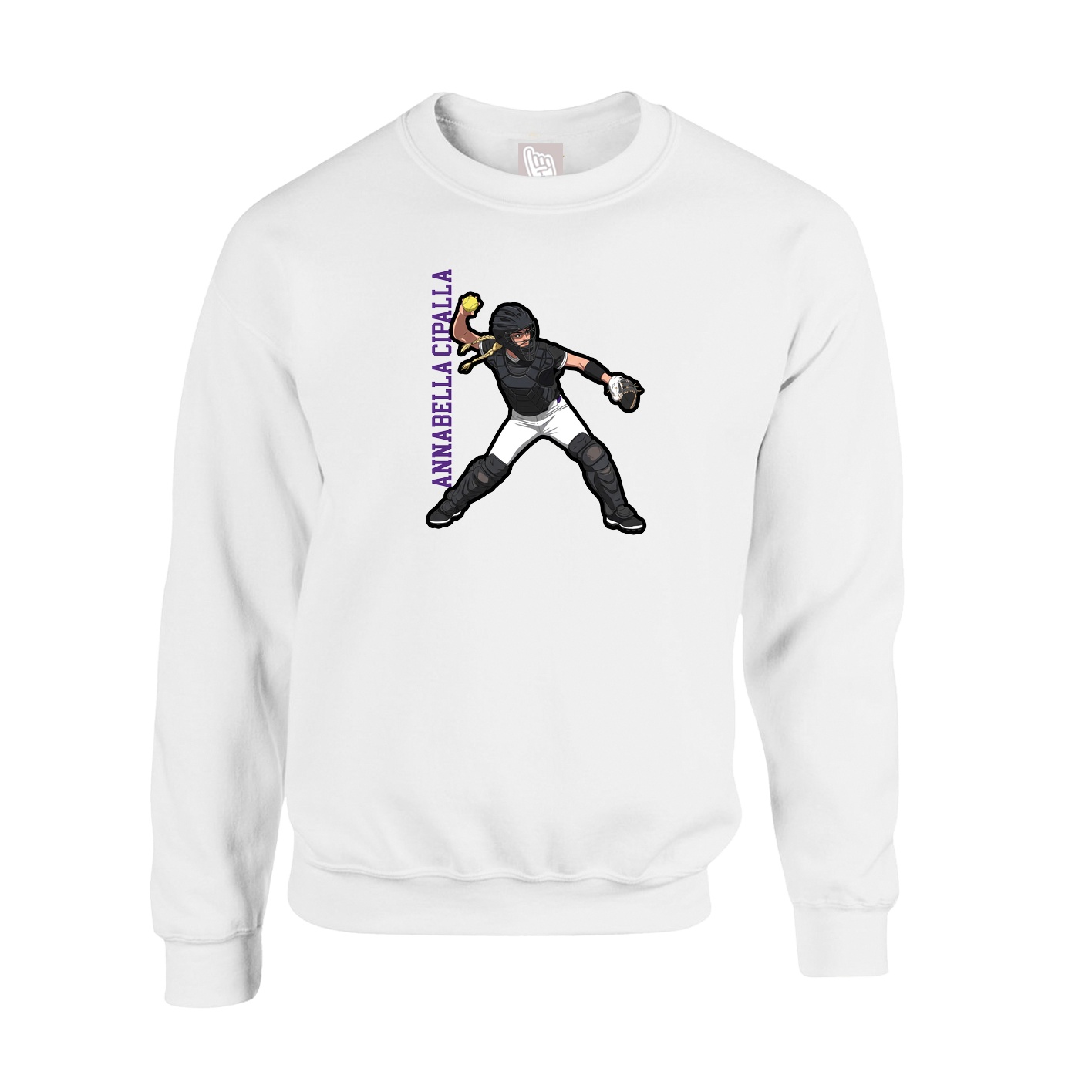 Fleece Crew — Name Vertical in White