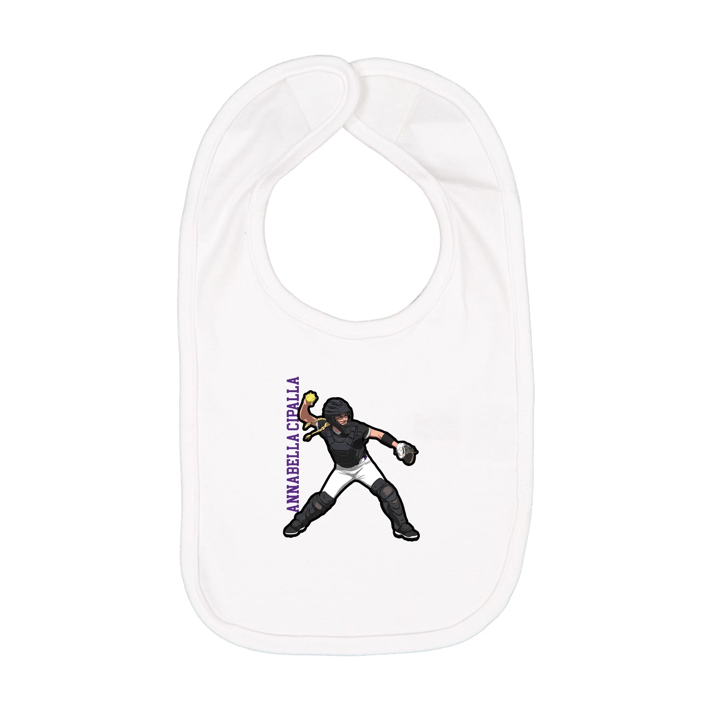 Infant Bib — Name Vertical in White