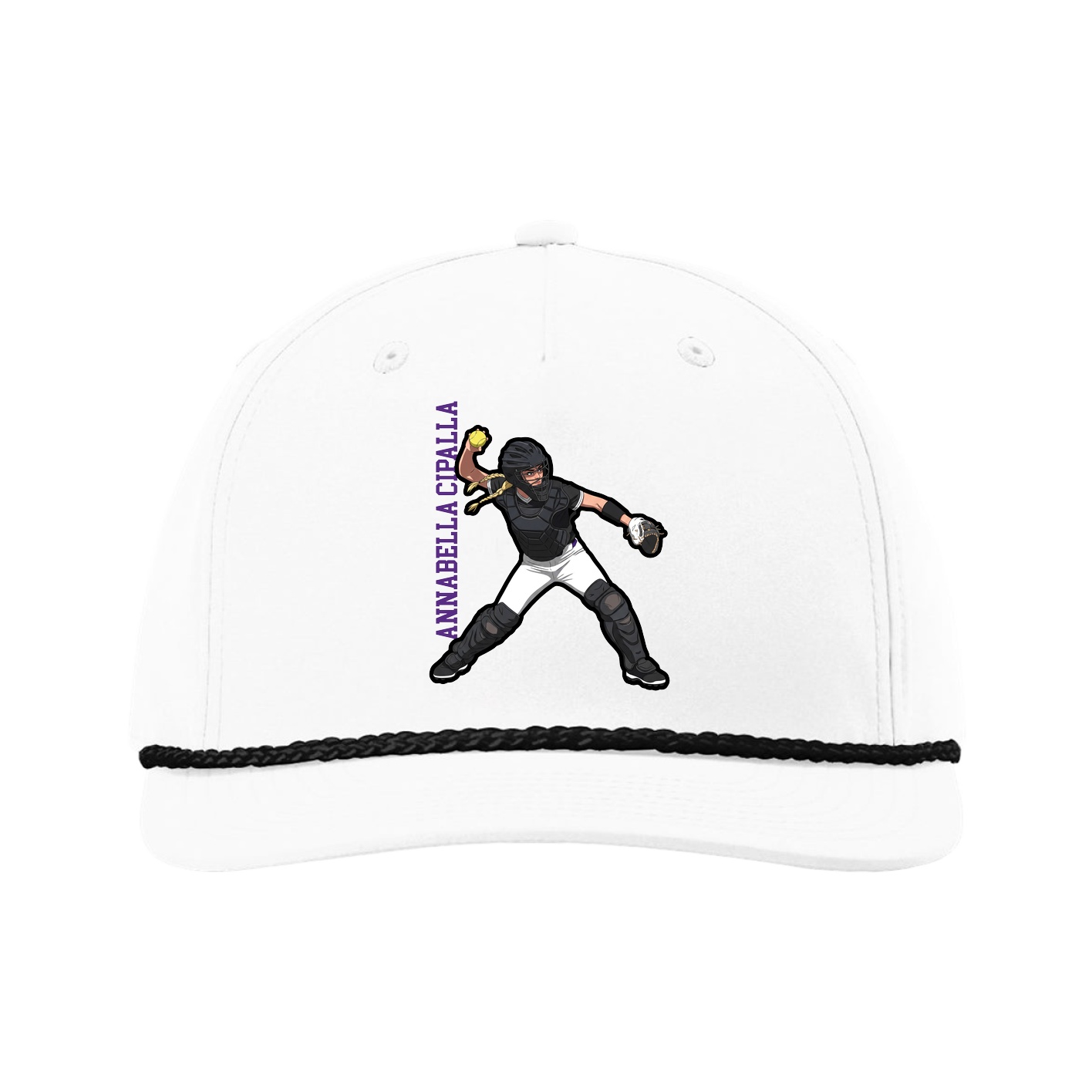 Five-Panel Classic Rope Cap — Name Vertical in White