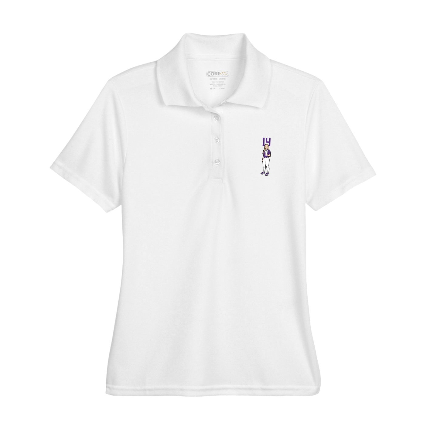 Womens Performance Polo — Number Top in White