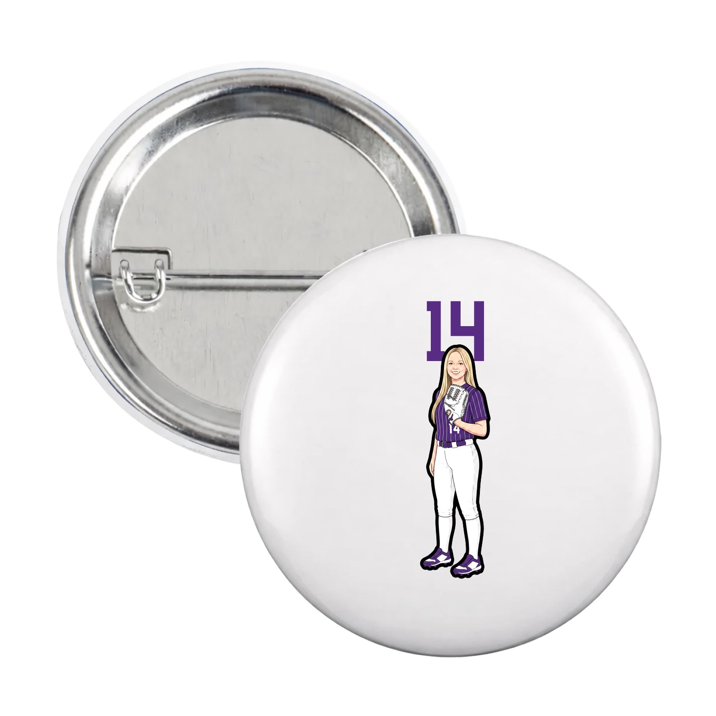 Game Day Button — Number Top in White