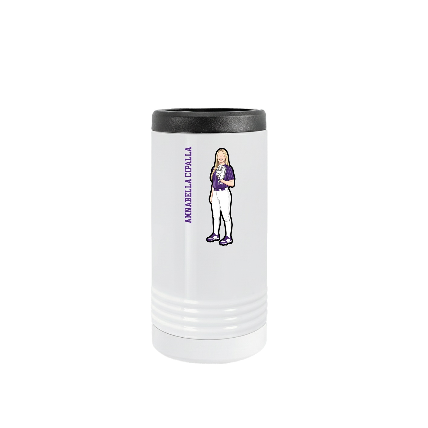 Slim Beverage Holder — Name Vertical in White
