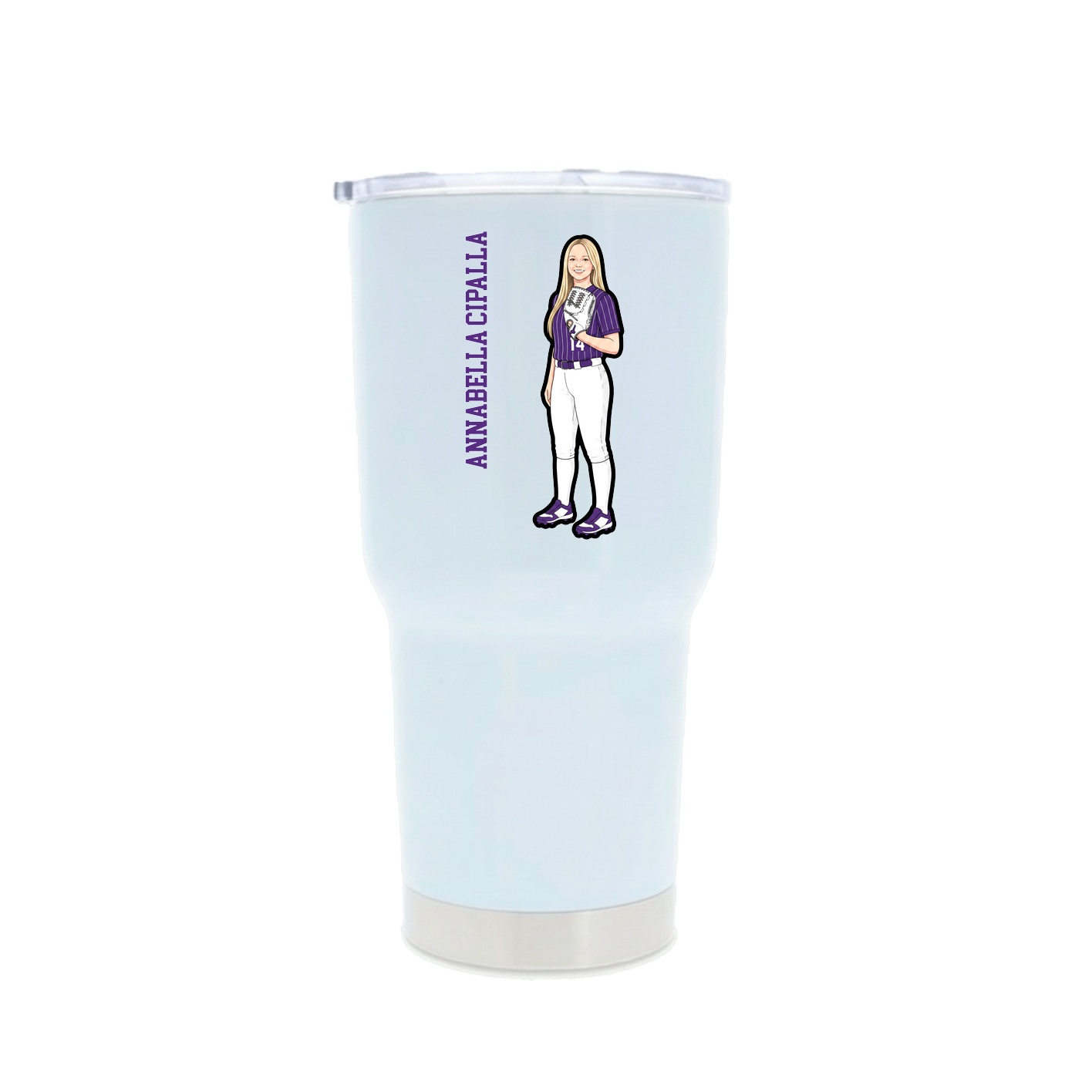 30oz Stainless Steel Tumbler — Name Vertical in White