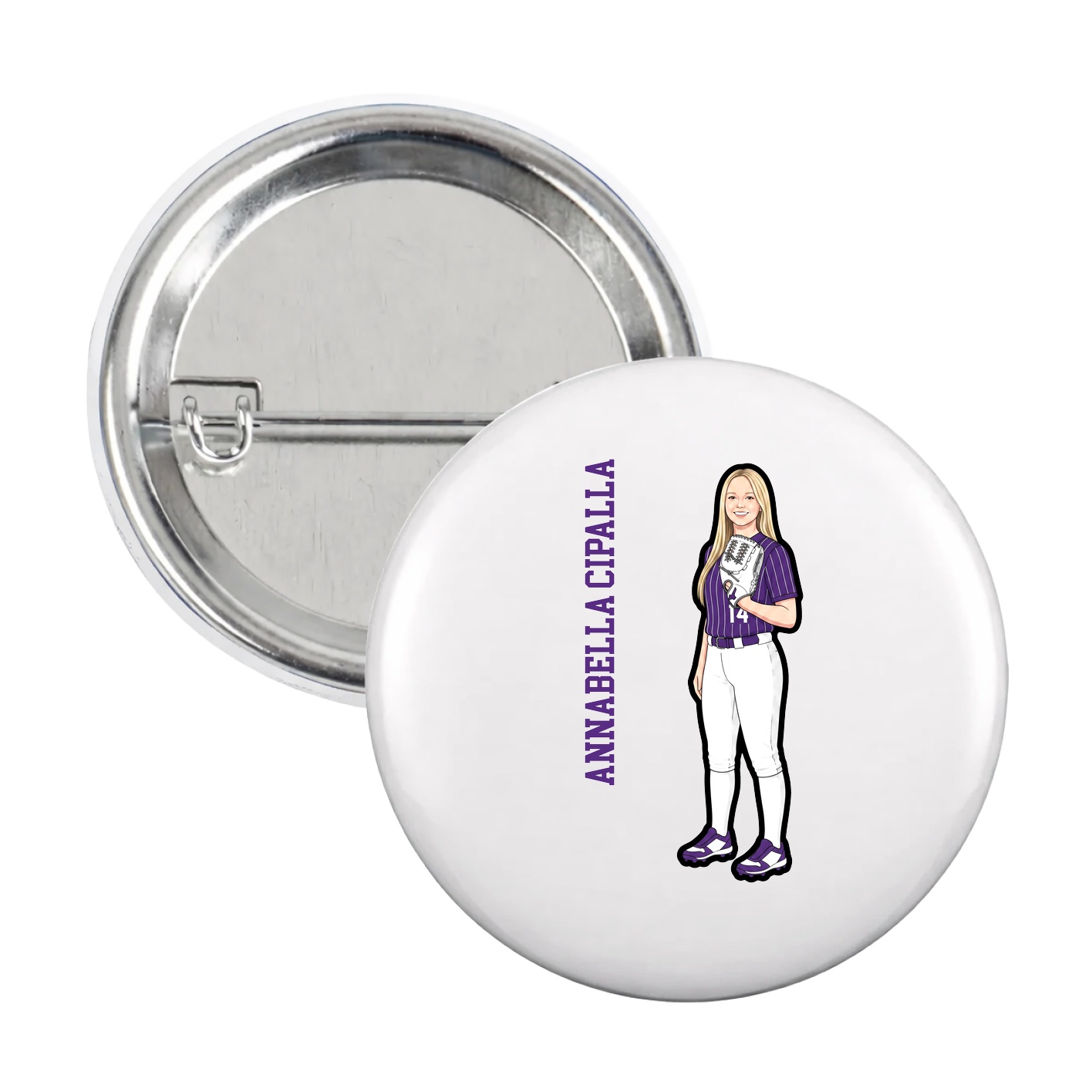 Game Day Button — Name Vertical in White