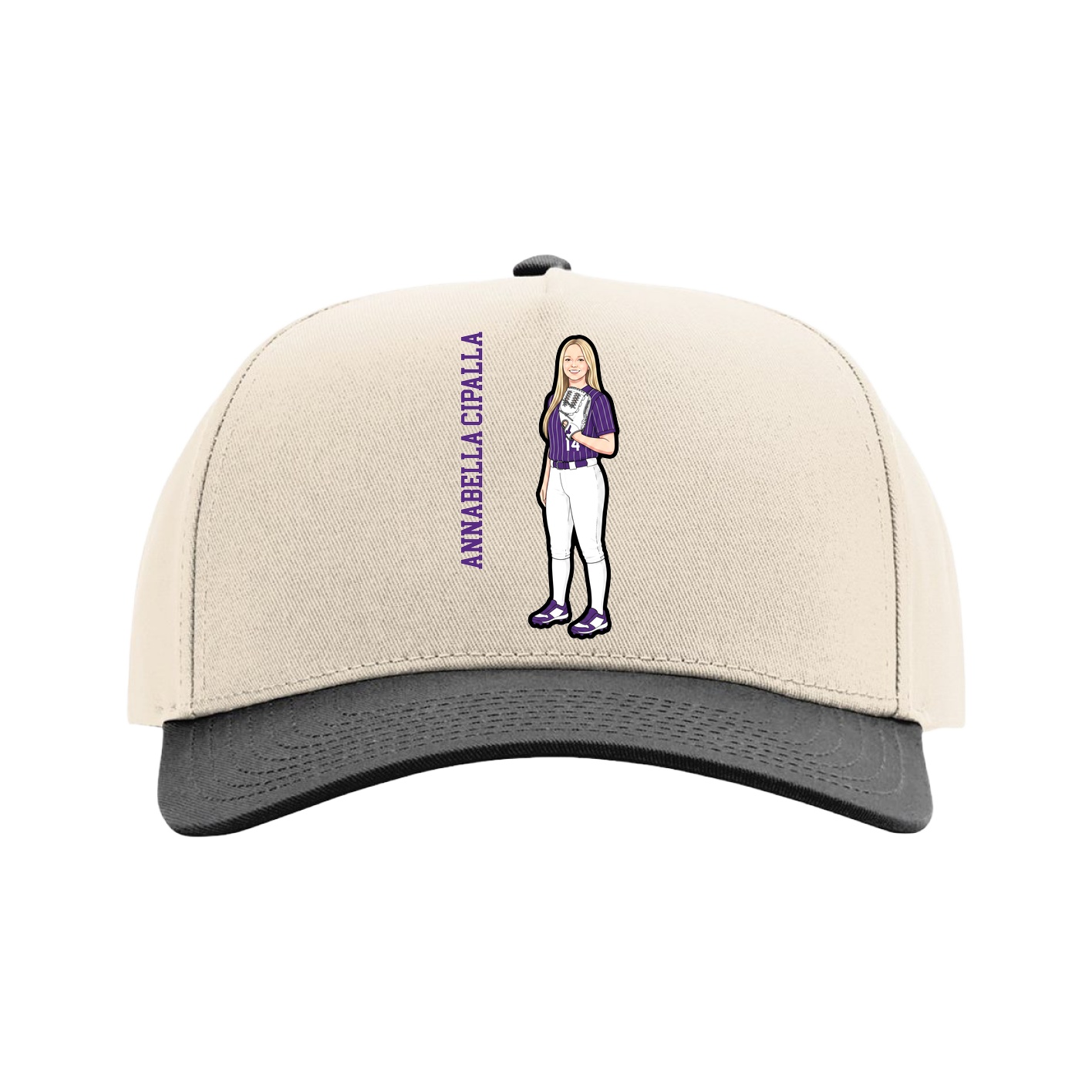 Full Fabric Five-Panel Champ Cap — Name Vertical in Cream/Black