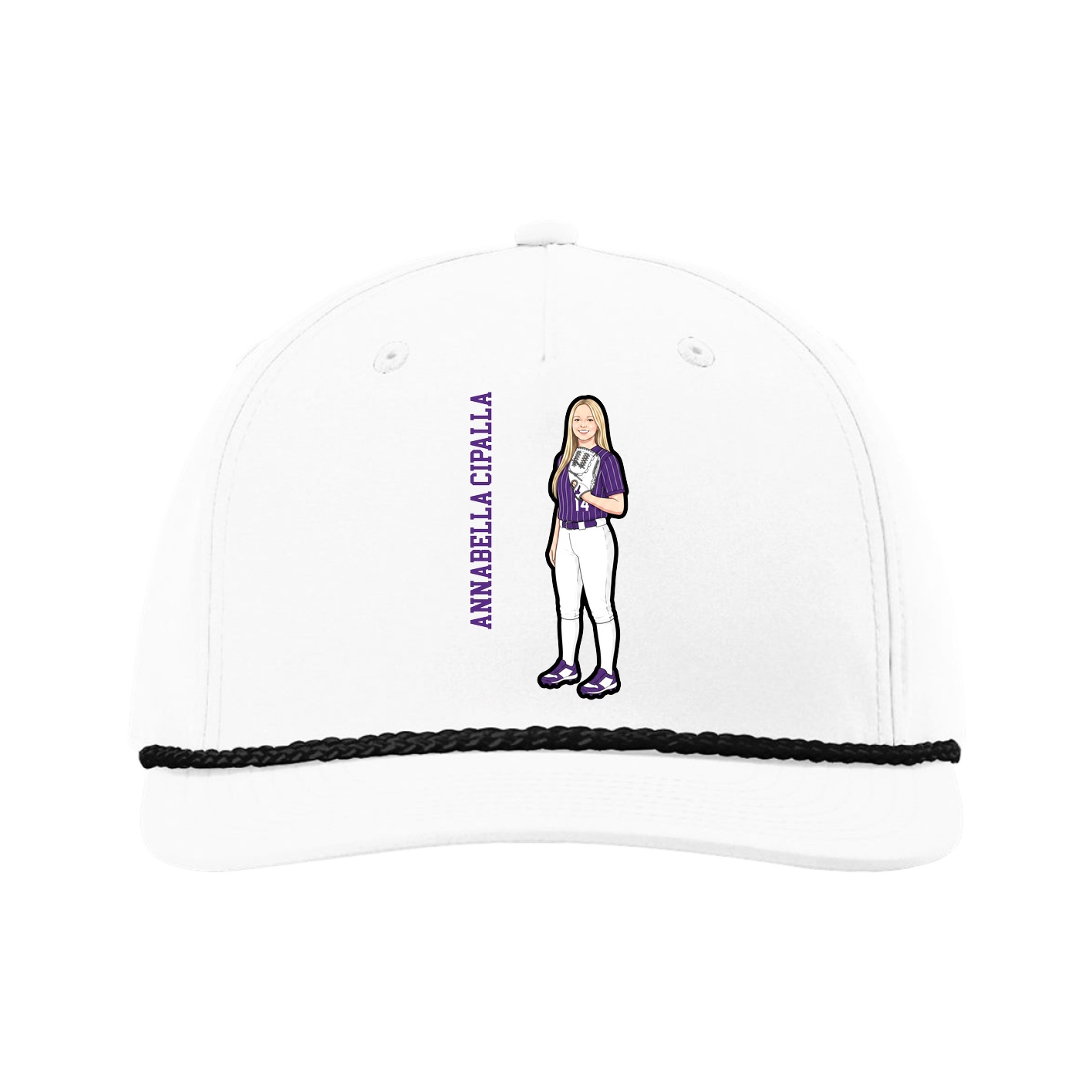 Five-Panel Classic Rope Cap — Name Vertical in White