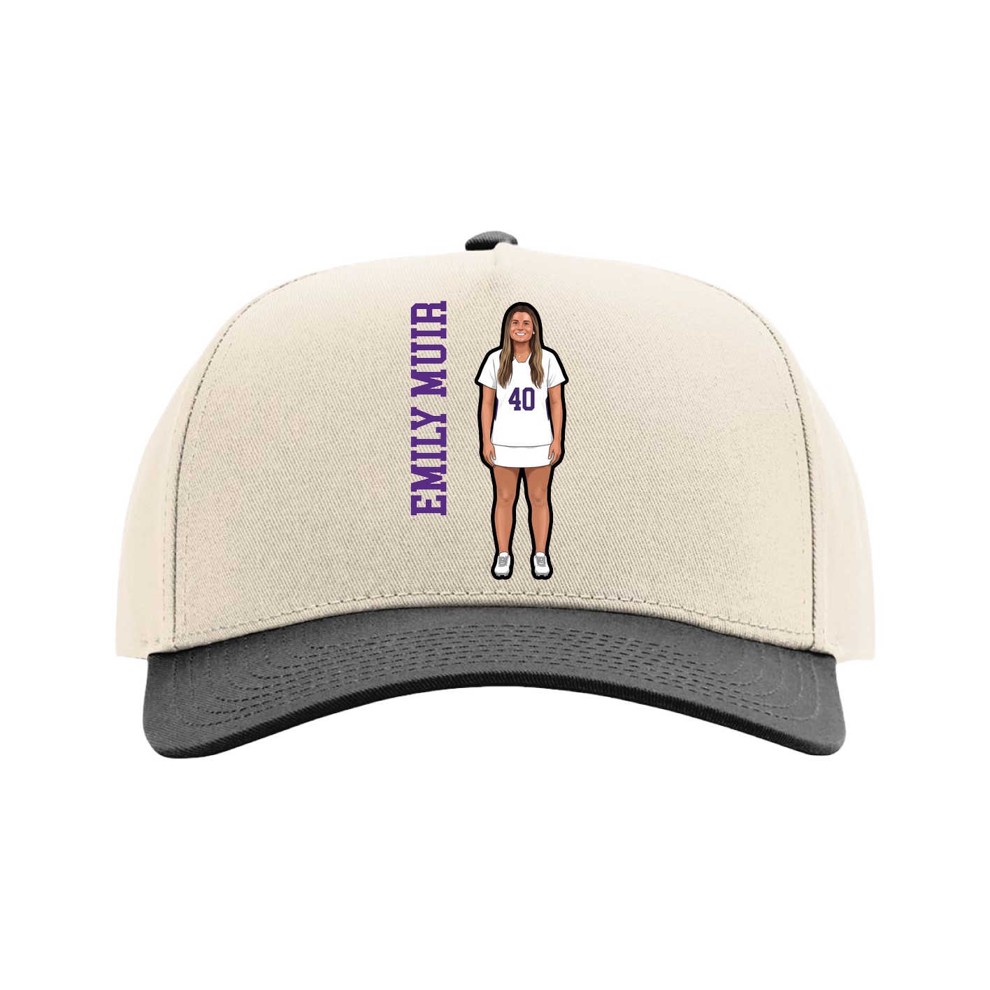 Full Fabric Five-Panel Champ Cap — Name Vertical in Cream/Black