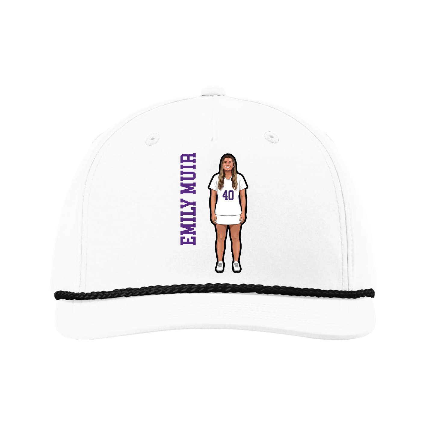 Five-Panel Classic Rope Cap — Name Vertical in White