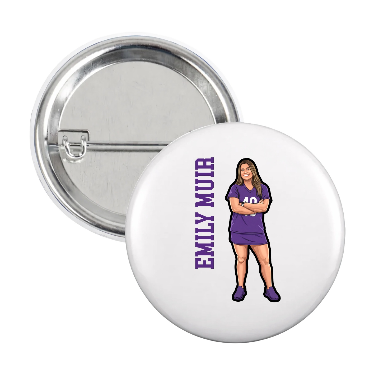 Game Day Button — Name Vertical in White