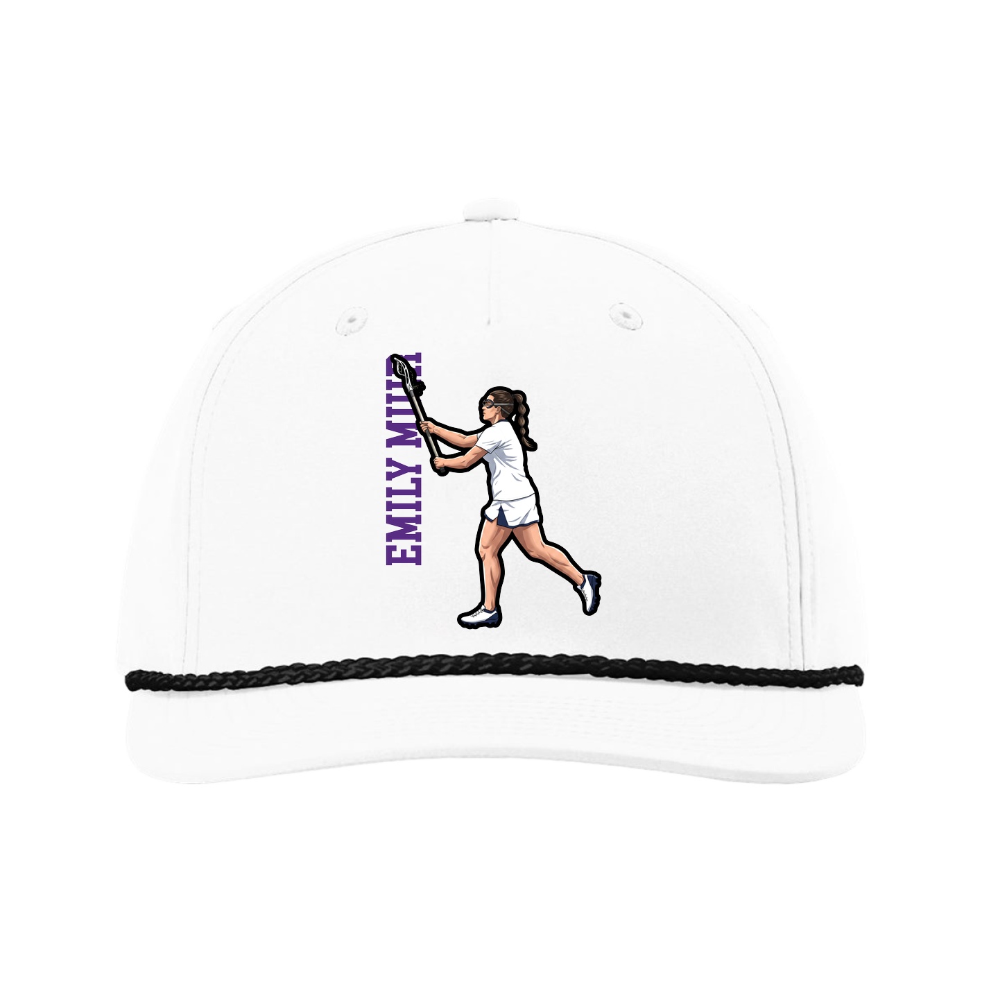 Five-Panel Classic Rope Cap — Name Vertical in White