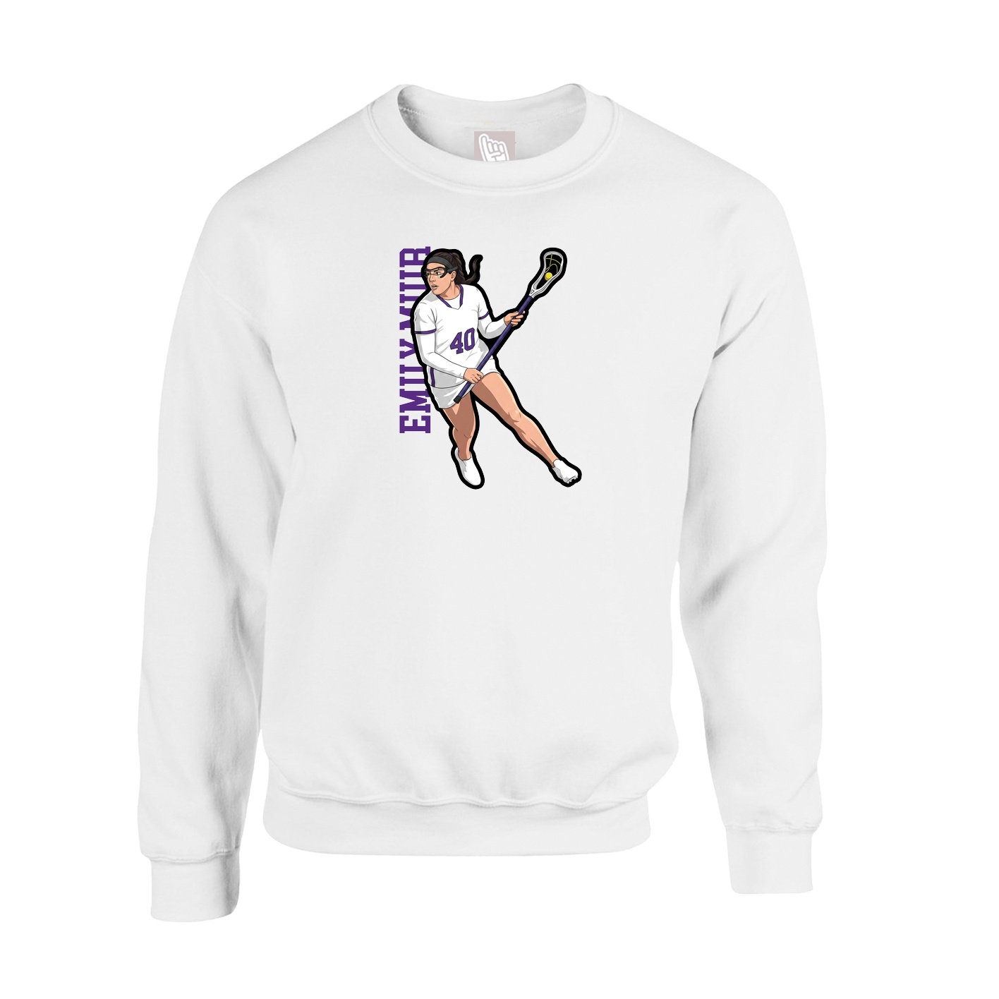 Fleece Crew — Name Vertical in White