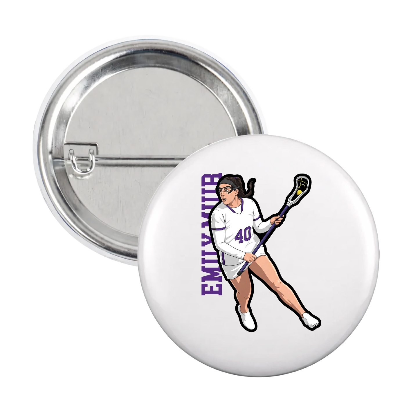Game Day Button — Name Vertical in White