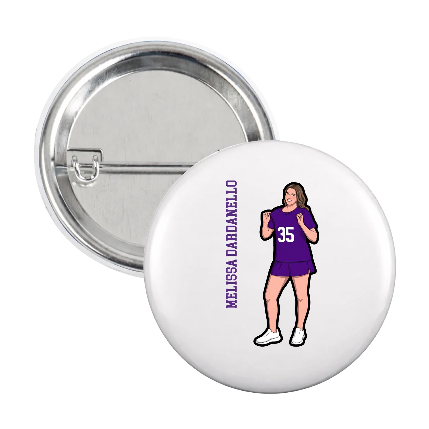 Game Day Button — Name Vertical in White