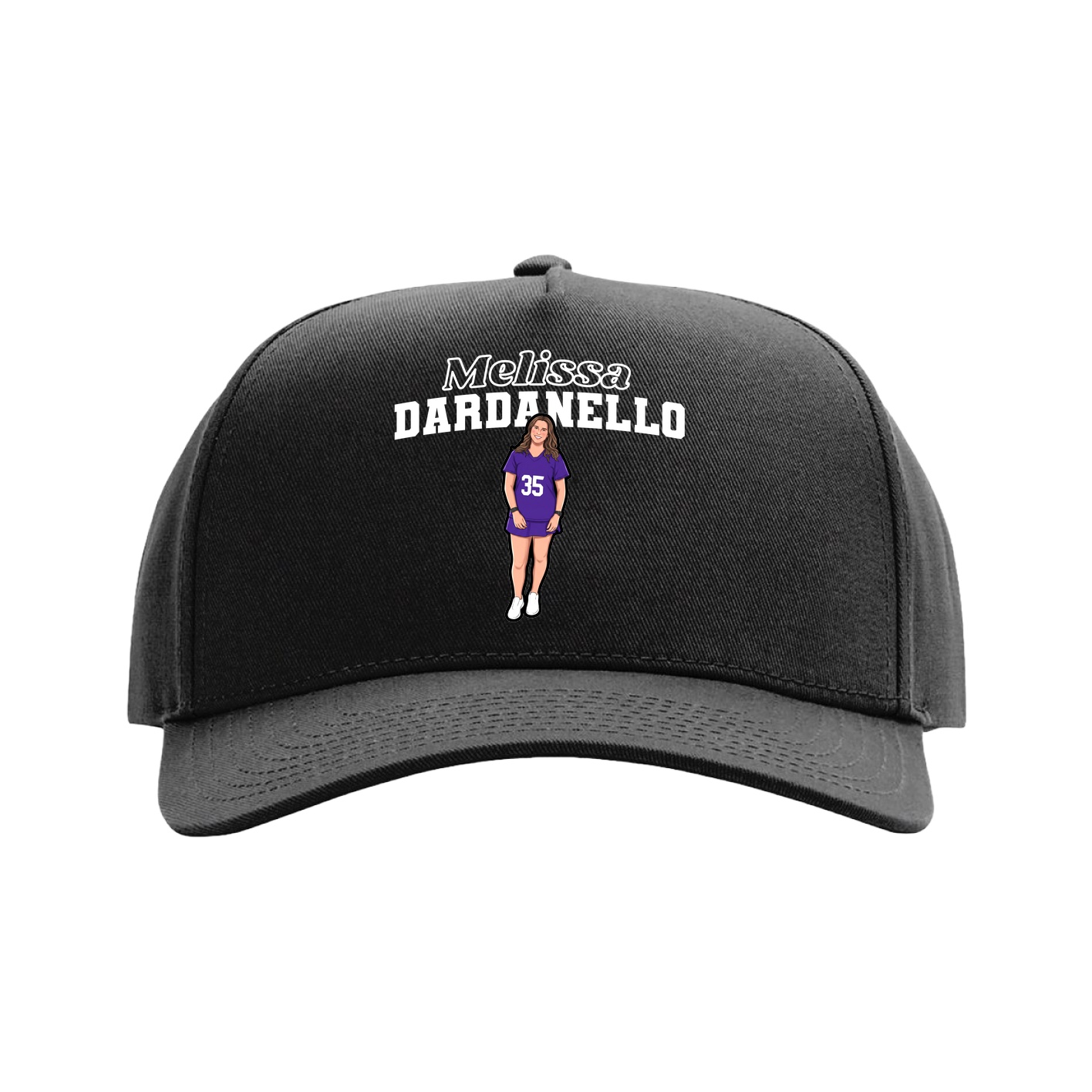 Full Fabric Five-Panel Champ Cap — Name Arch in Black