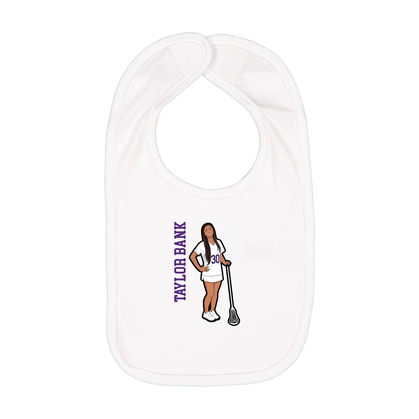 Infant Bib — Name Vertical in White