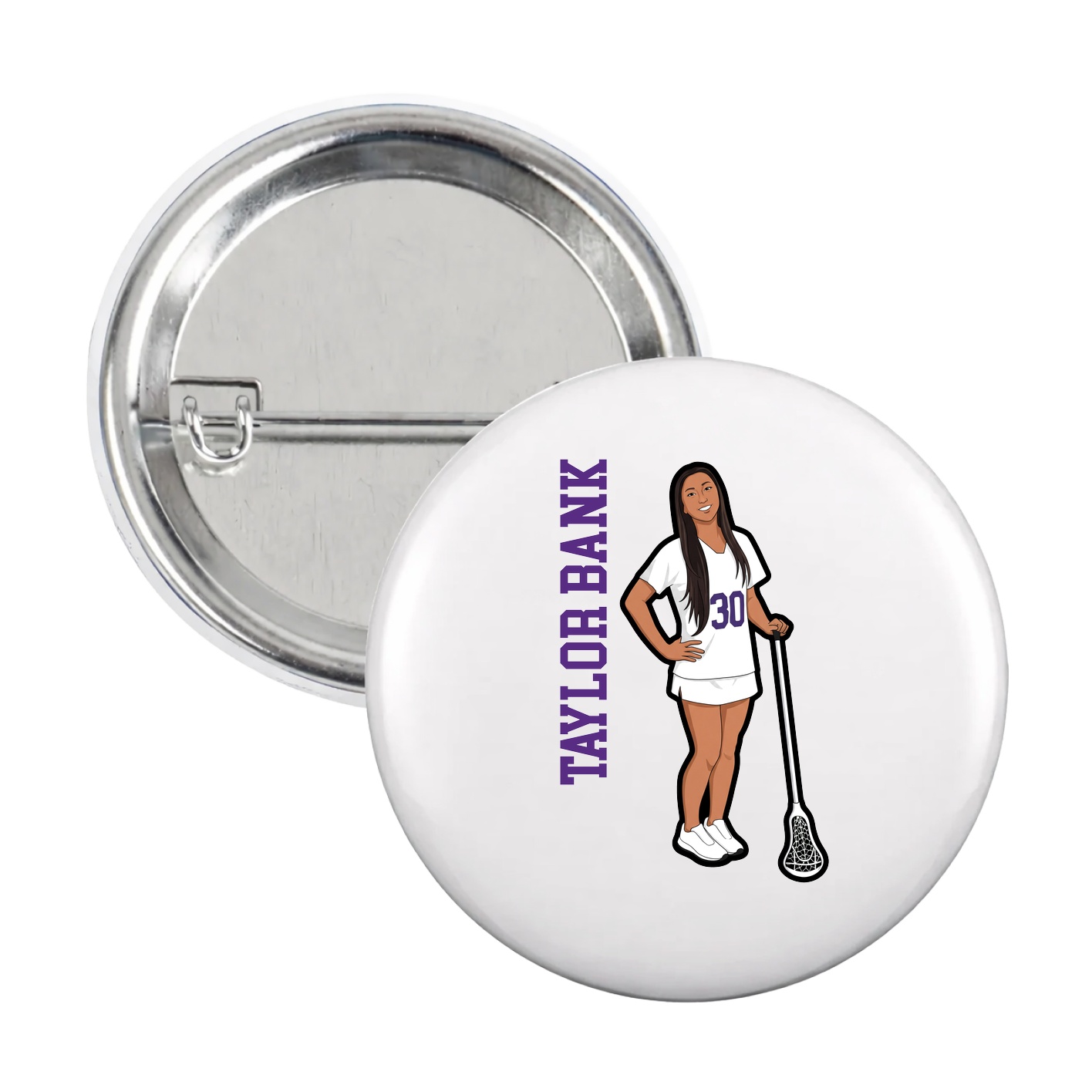 Game Day Button — Name Vertical in White