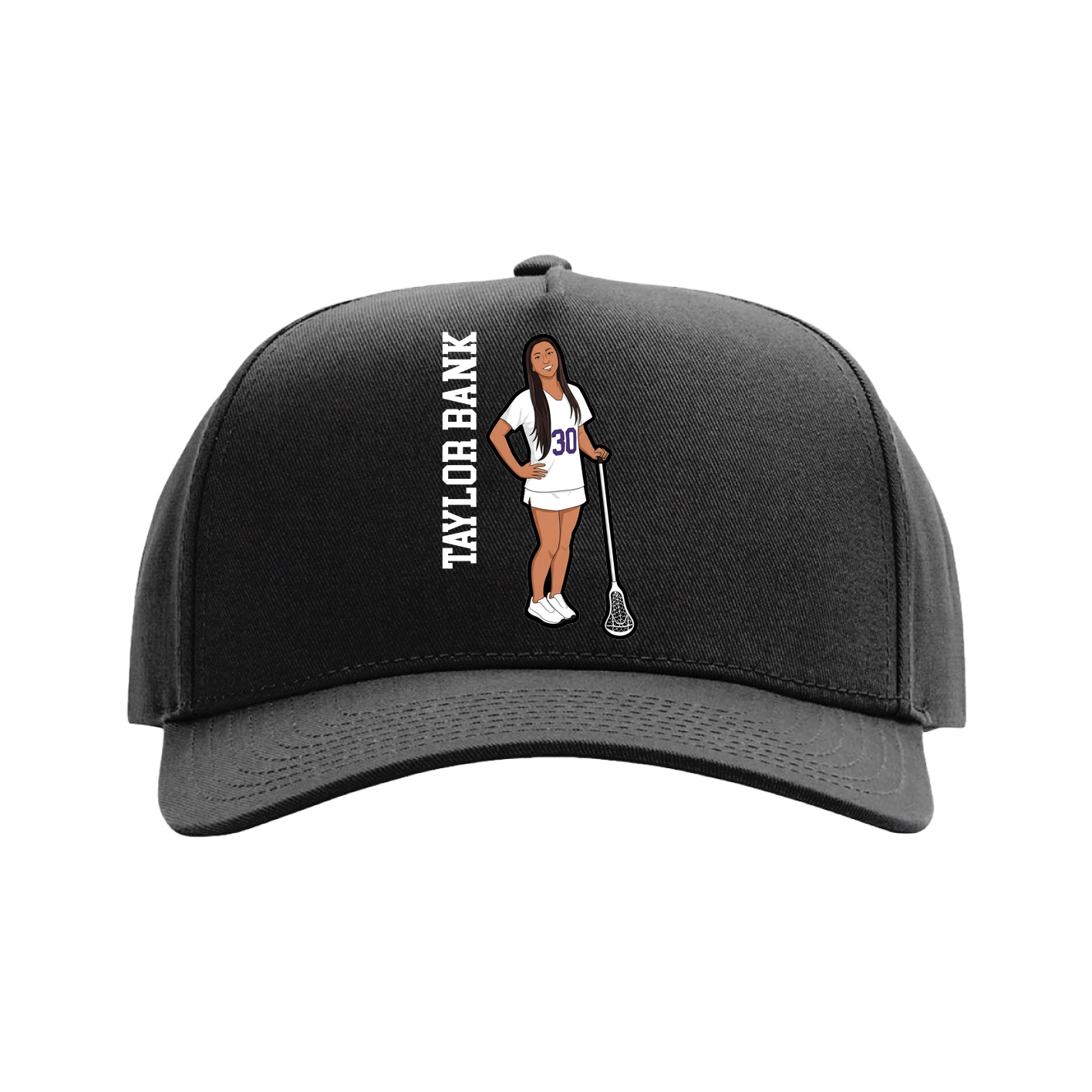 Full Fabric Five-Panel Champ Cap — Name Vertical in Black