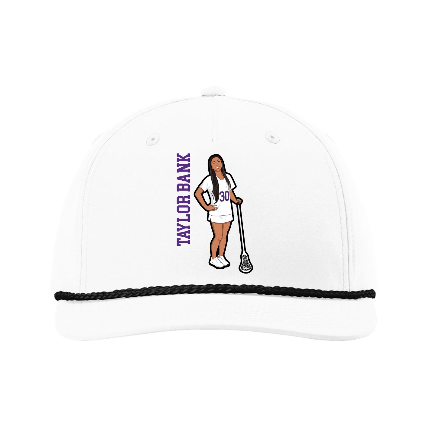Five-Panel Classic Rope Cap — Name Vertical in White