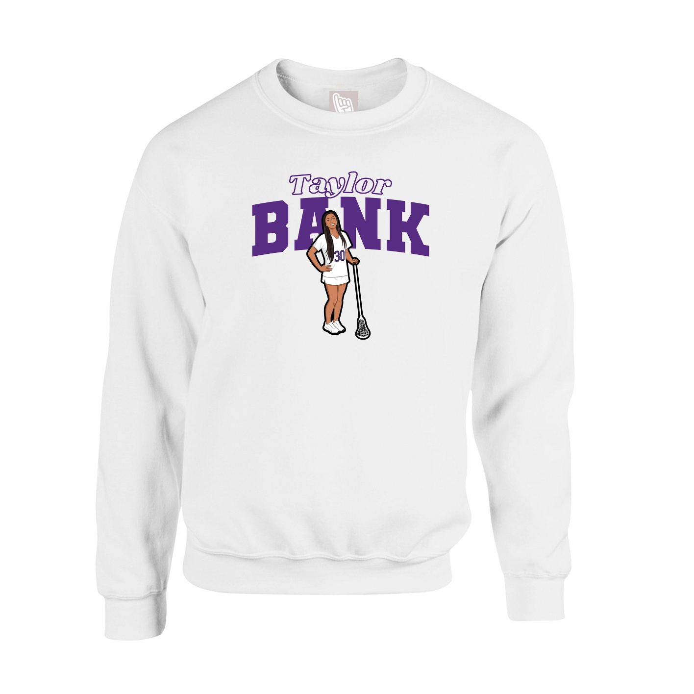 Fleece Crew — Name Arch in White