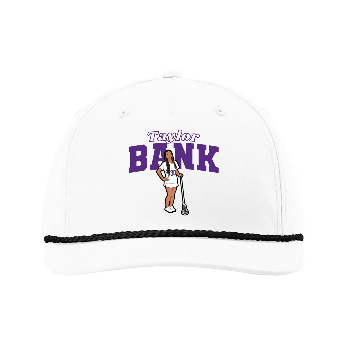 Five-Panel Classic Rope Cap — Name Arch in White