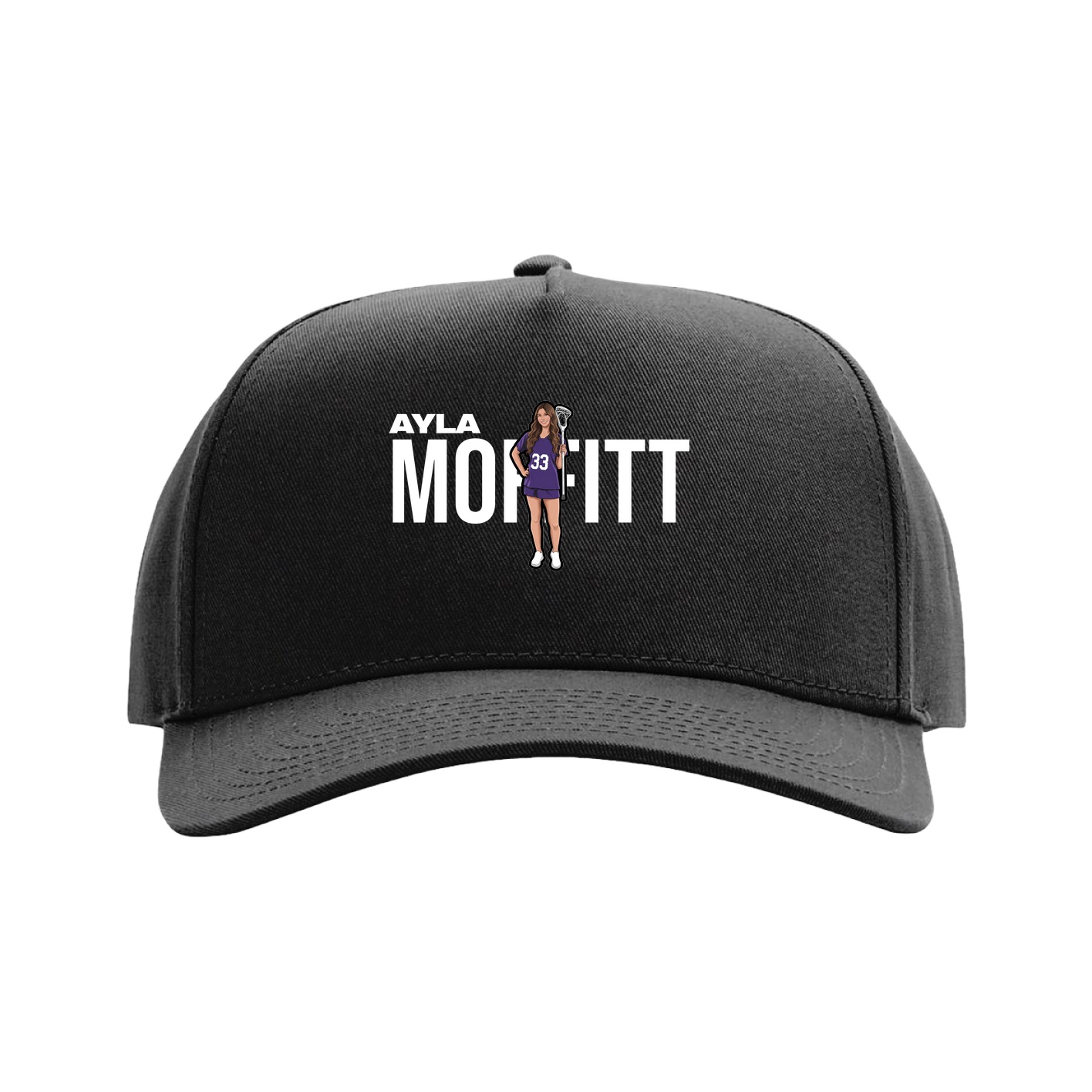 Full Fabric Five-Panel Champ Cap — Player Name in Black