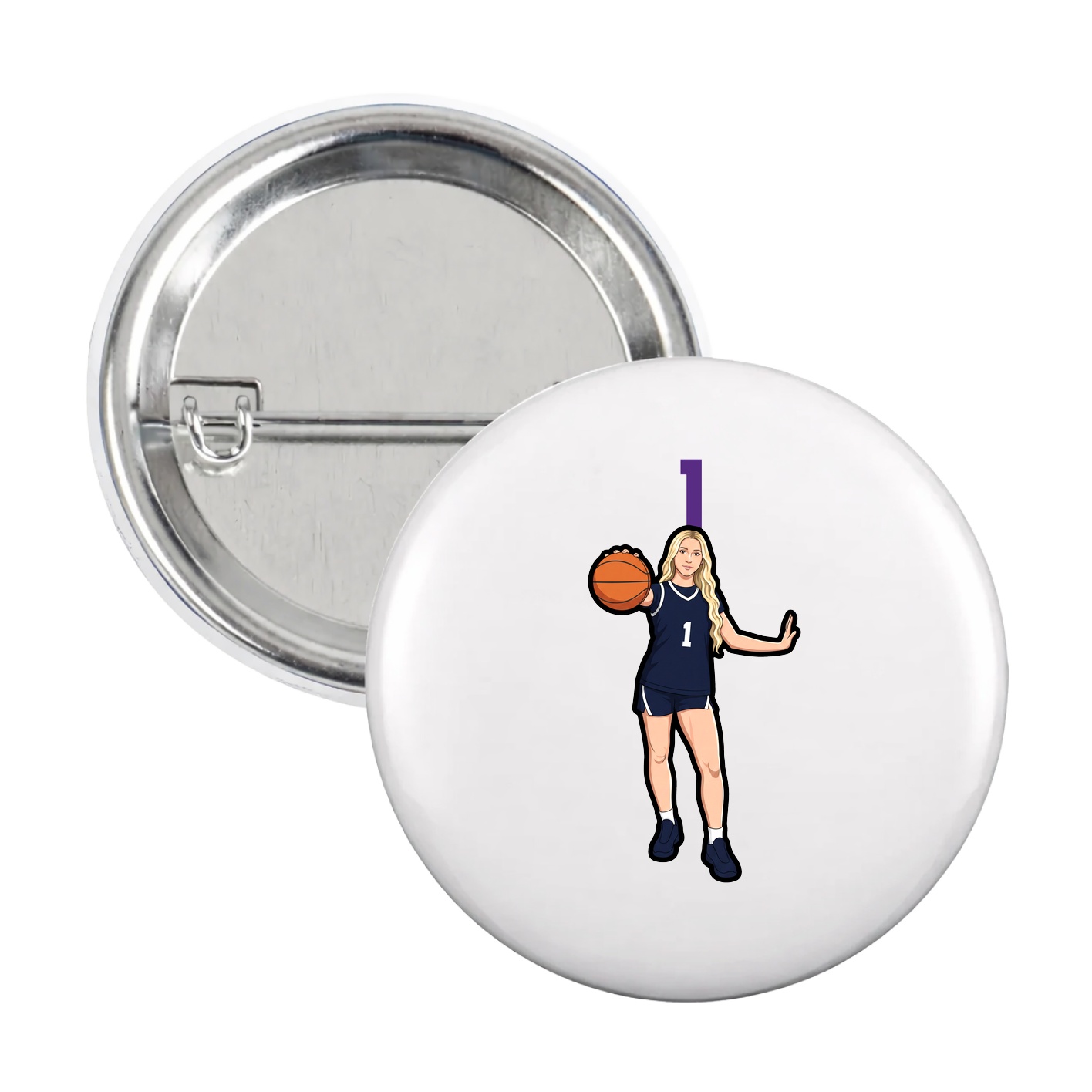 Game Day Button — Number Top in White