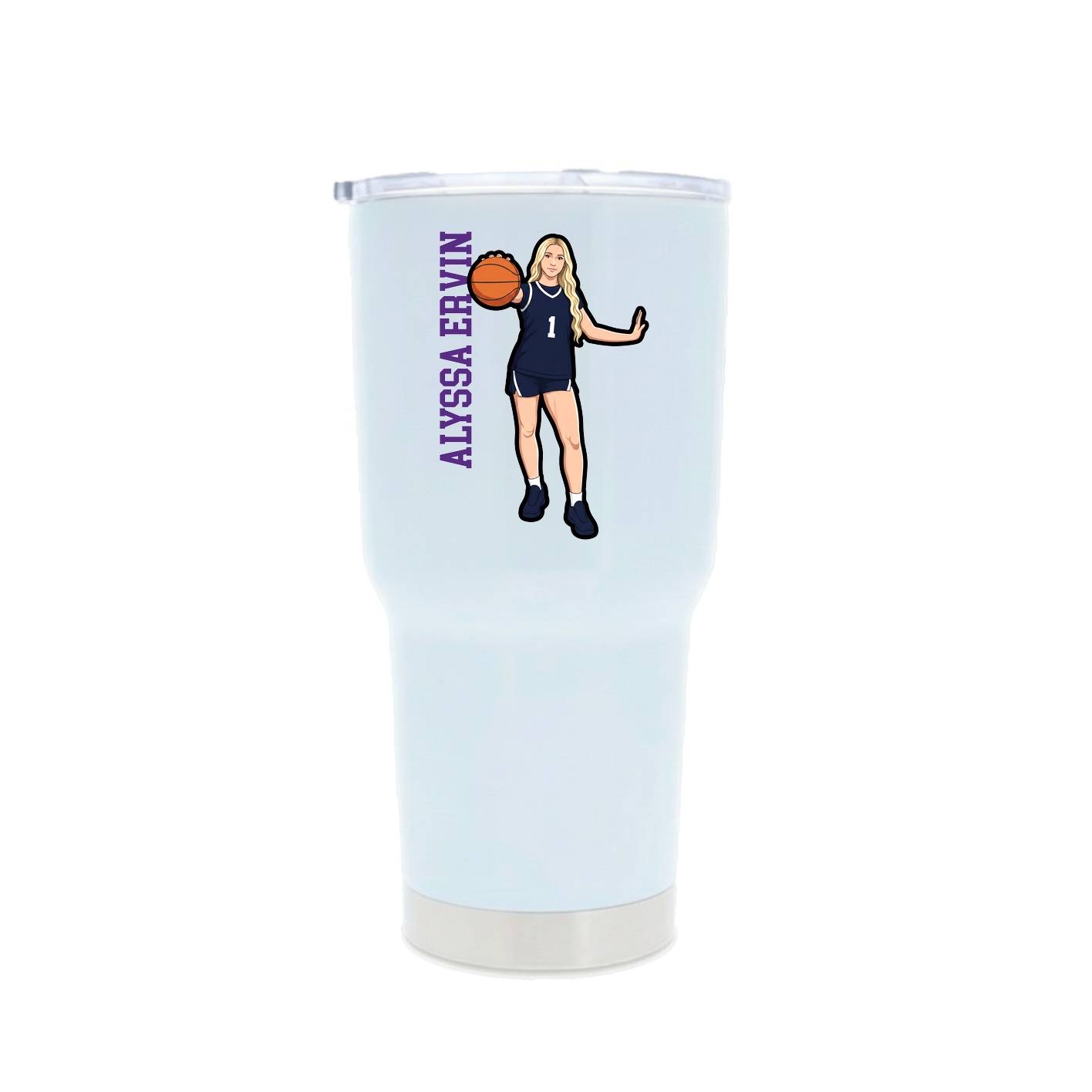 30oz Stainless Steel Tumbler — Name Vertical in White
