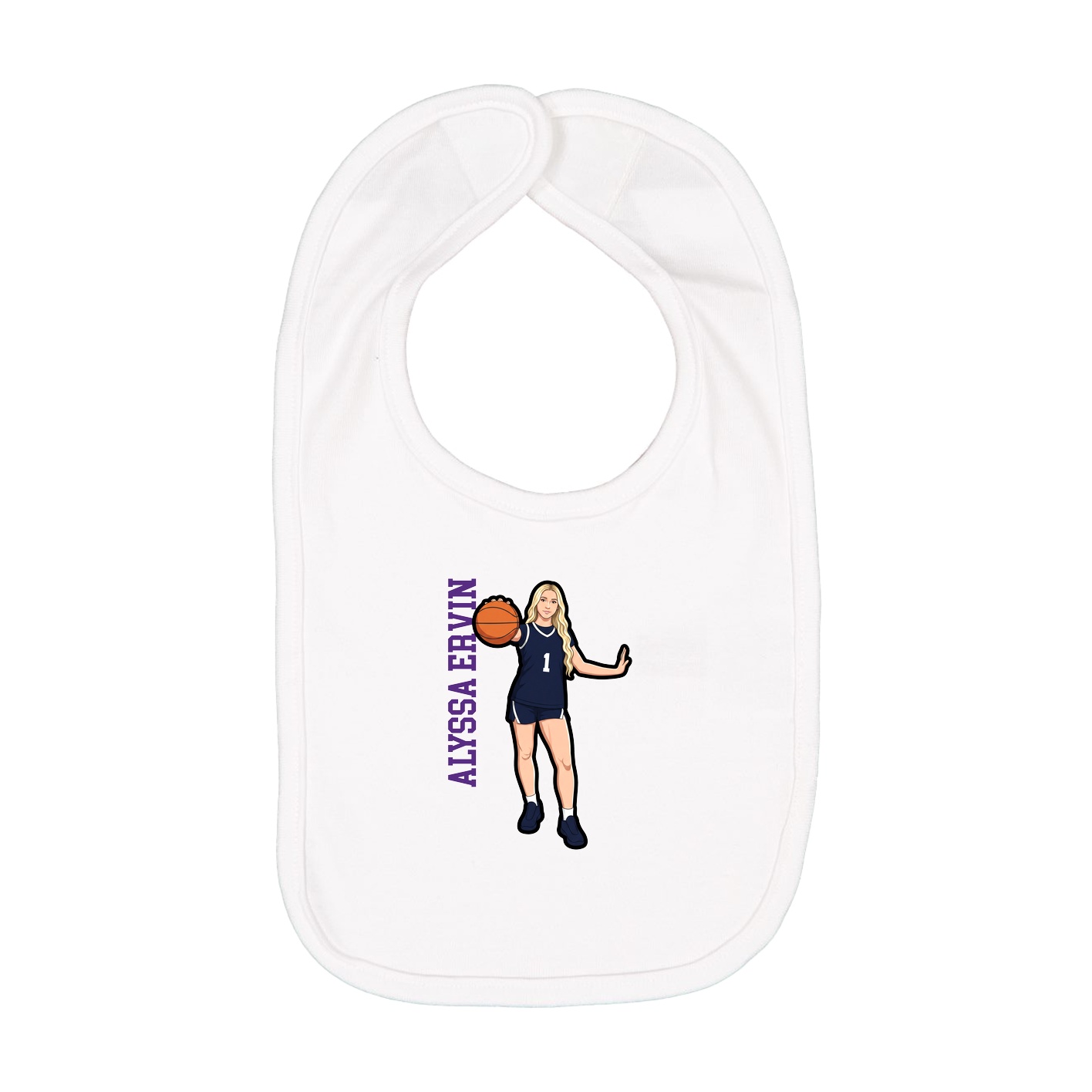 Infant Bib — Name Vertical in White