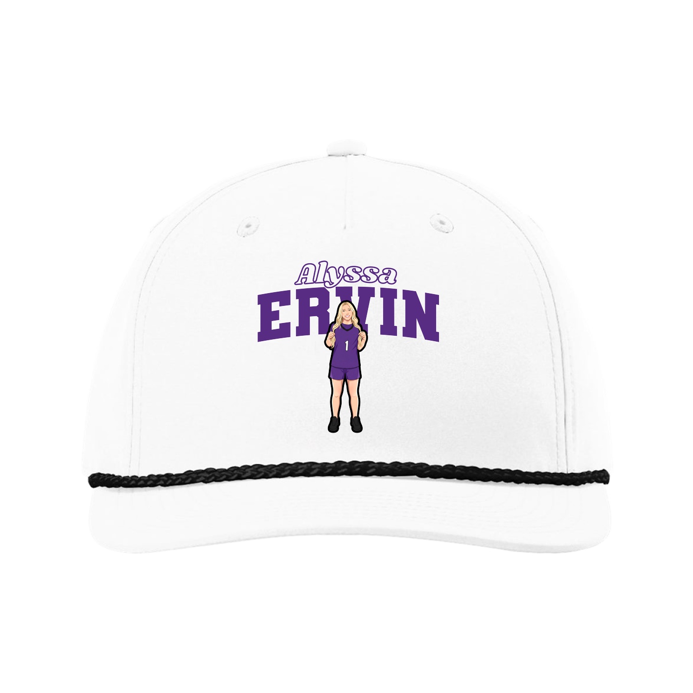 Five-Panel Classic Rope Cap — Name Arch in White