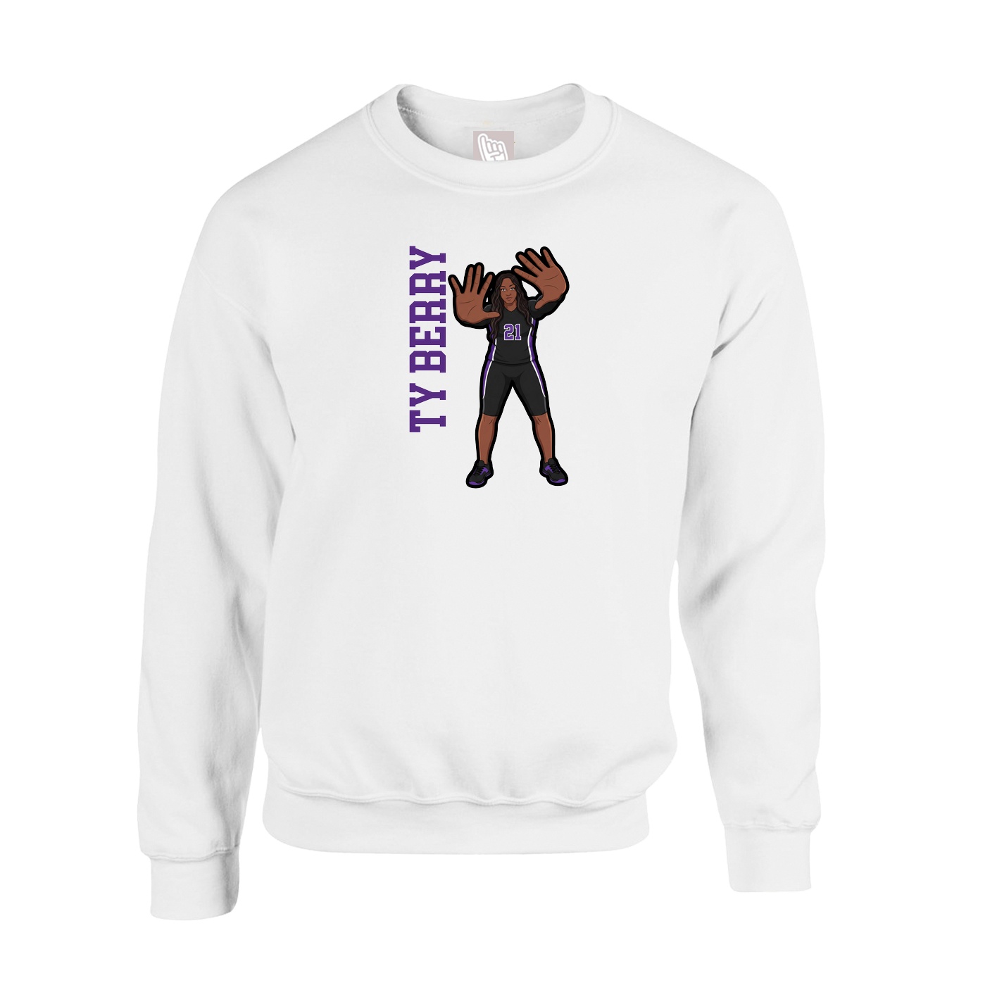 Fleece Crew — Name Vertical in White