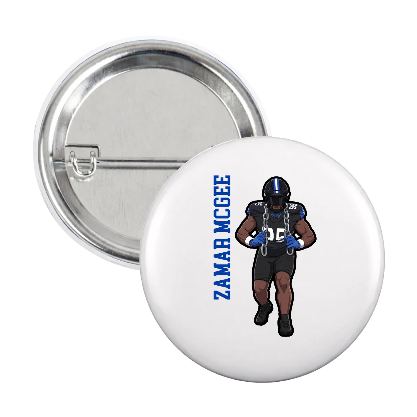 Game Day Button — Name Vertical in White