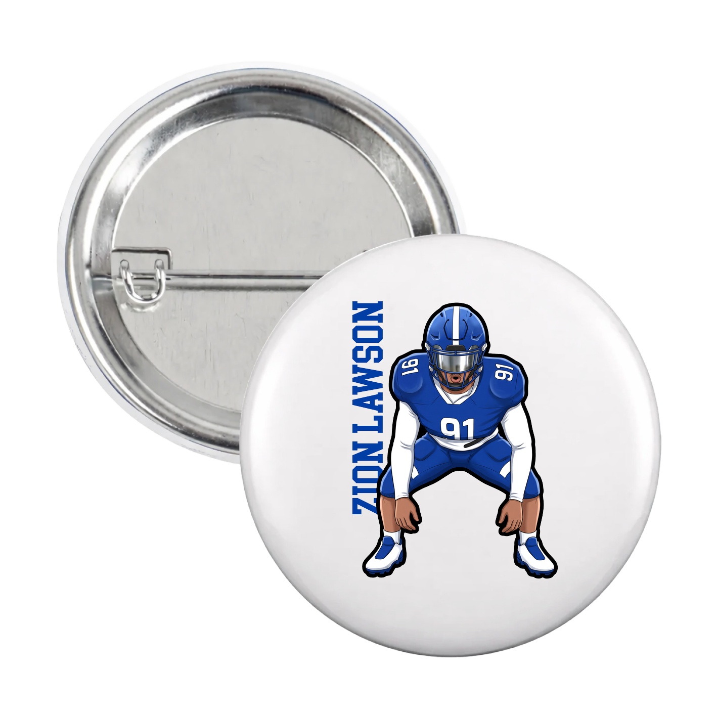 Game Day Button — Name Vertical in White