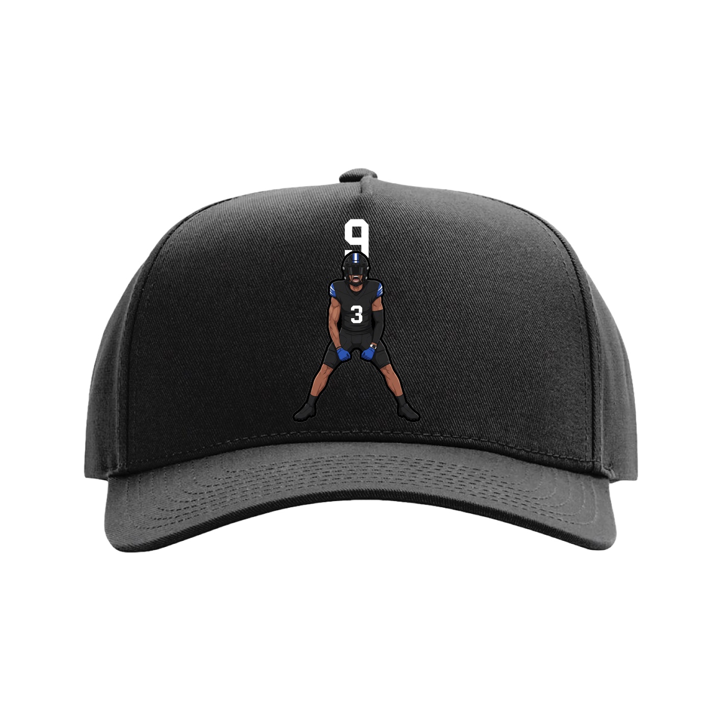 Full Fabric Five-Panel Champ Cap — Number Top in Black