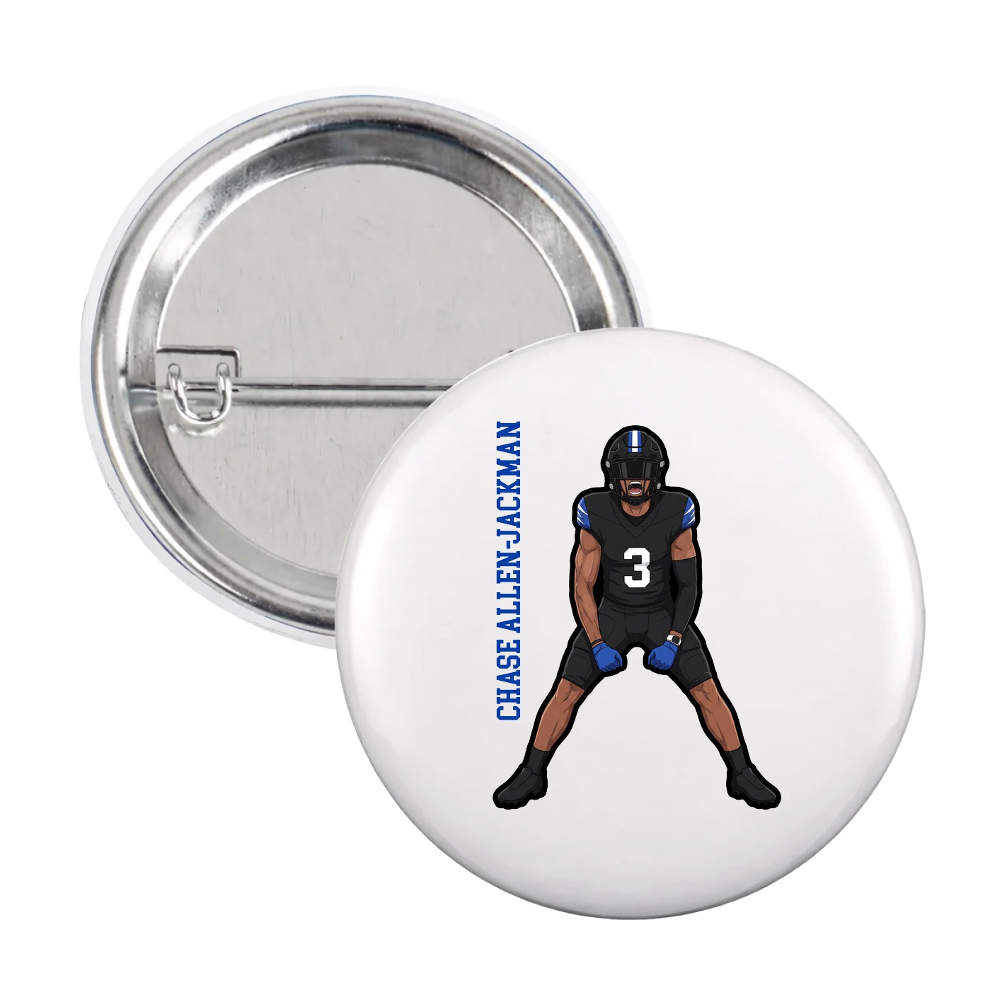 Game Day Button — Name Vertical in White