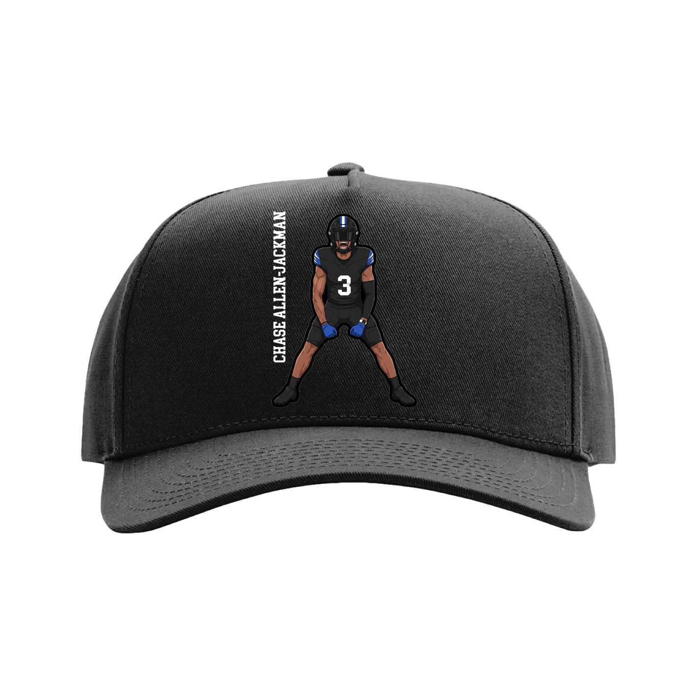 Full Fabric Five-Panel Champ Cap — Name Vertical in Black