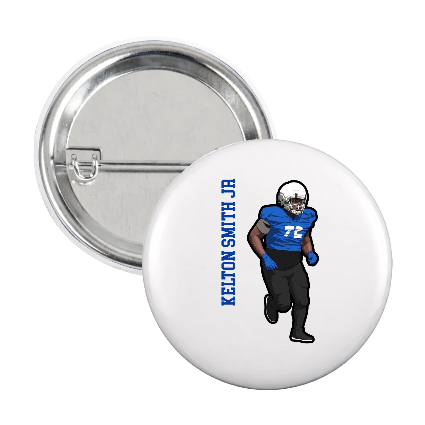 Game Day Button — Name Vertical in White